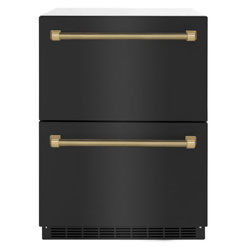 ZLINE 24 in. Refrigerator Drawer 4.6 Cu. Ft. Outdoor-Rated Dual Drawer Black Stainless Steel Champagne Bronze Handles (RDSOZ-BS-24-KCB)