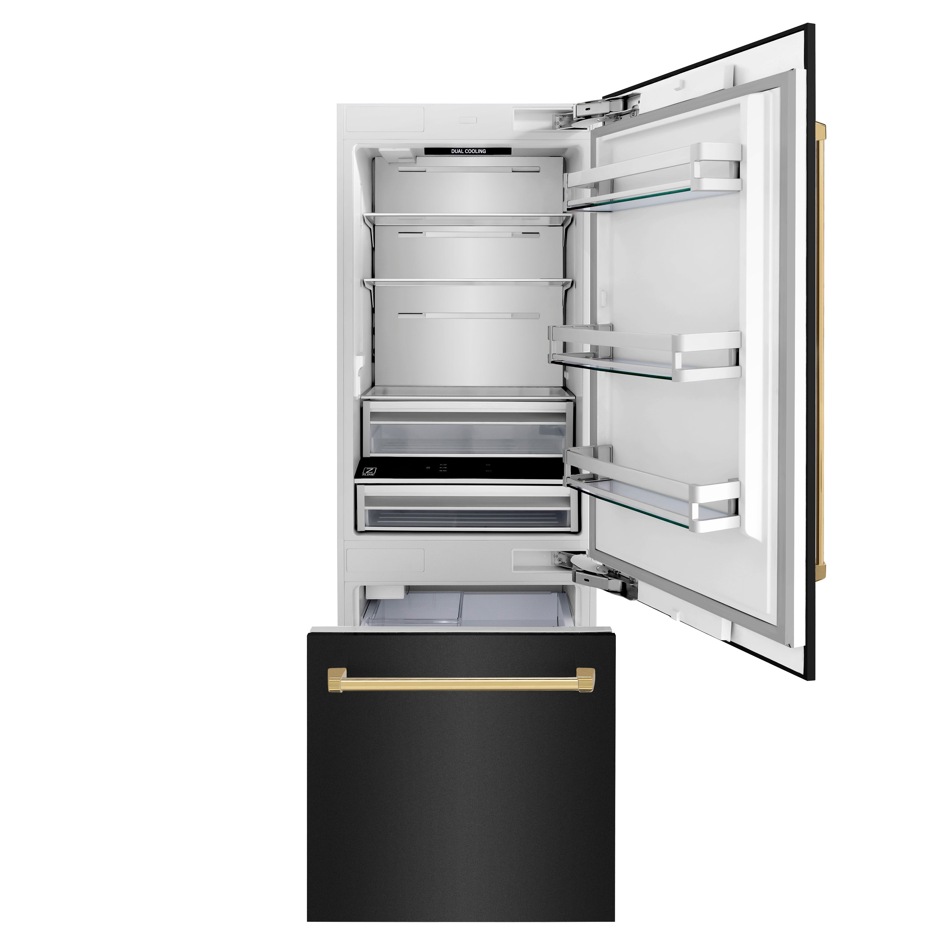 ZLINE 30 in. Built-In Refrigerator 16.1 cu. ft. Black Stainless Steel Internal Water & Ice Dispenser Gold Accents (RBIVZ-BS-30-G)
