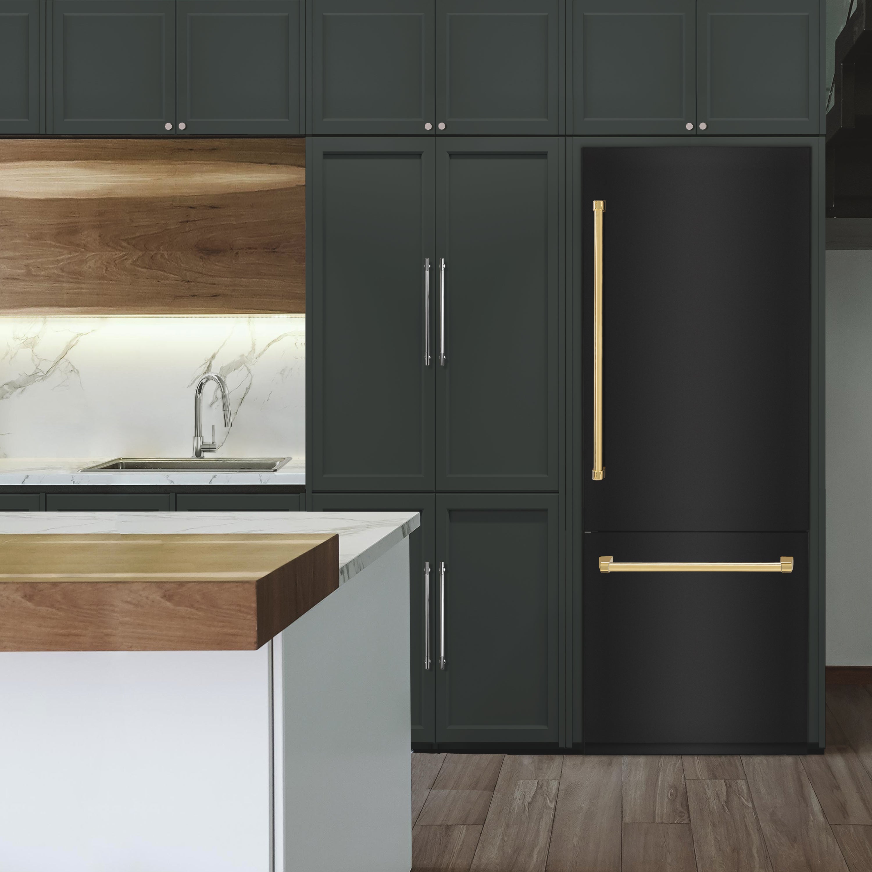 ZLINE 30 in. Built-In Refrigerator 16.1 cu. ft. Black Stainless Steel Internal Water & Ice Dispenser Gold Accents (RBIVZ-BS-30-G)