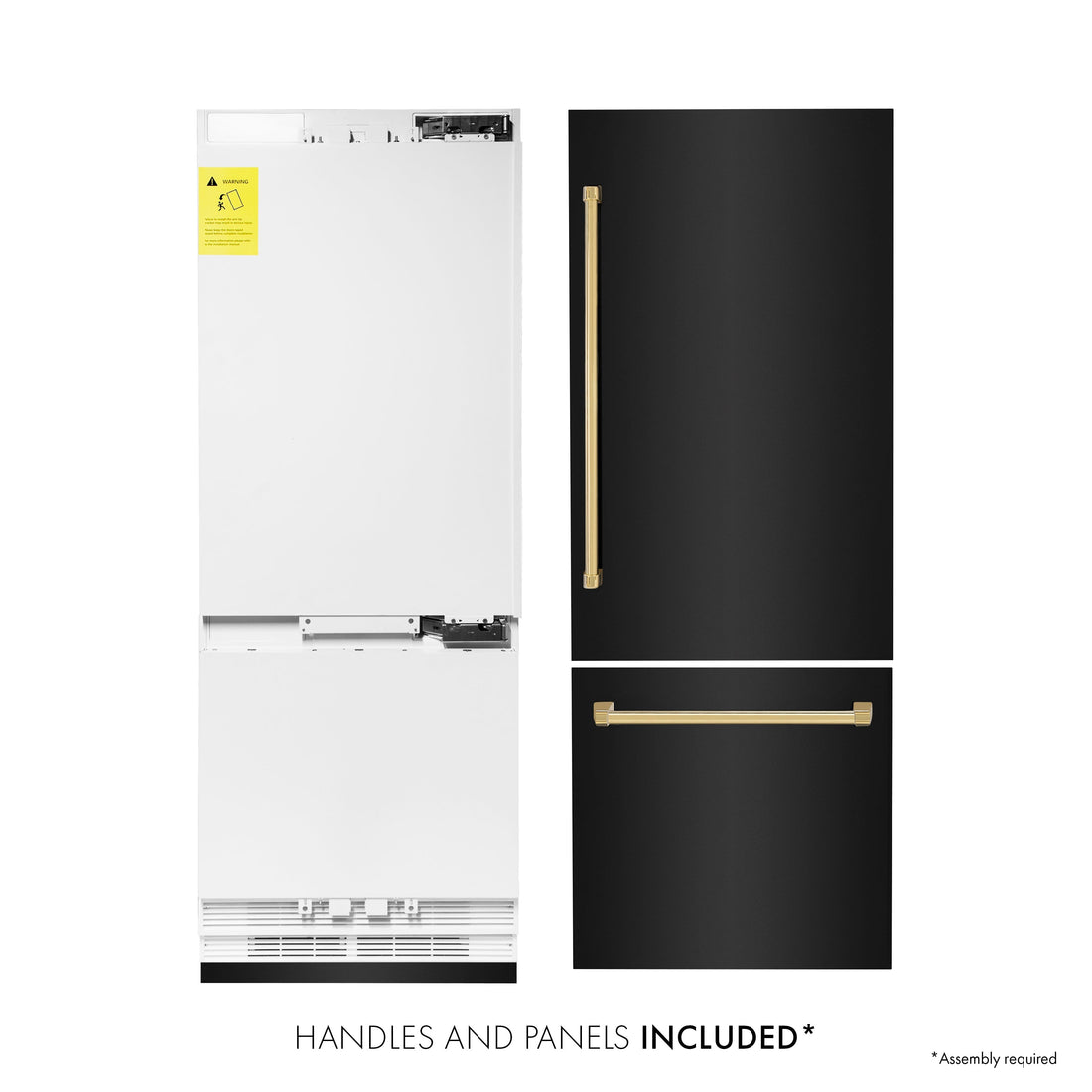 ZLINE 30 in. Built-In Refrigerator 16.1 cu. ft. Black Stainless Steel Internal Water & Ice Dispenser Gold Accents (RBIVZ-BS-30-G)