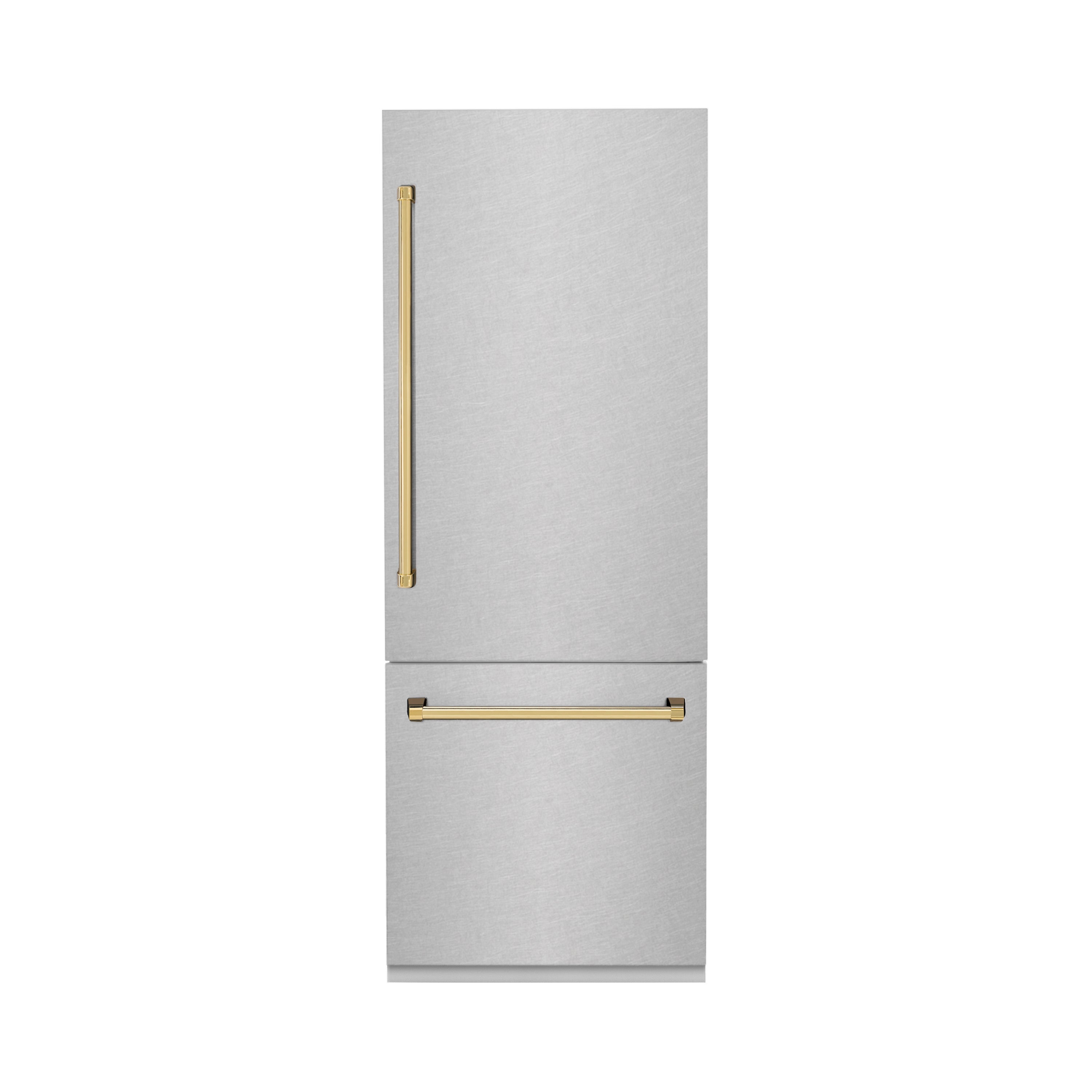 ZLINE 30 in. Built-In Bottom Freezer Refrigerator 16.1 cu. ft. Water Dispenser Ice Maker Satin Stainless Steel Polished Gold Accents (RBIVZ-SN-30-G)