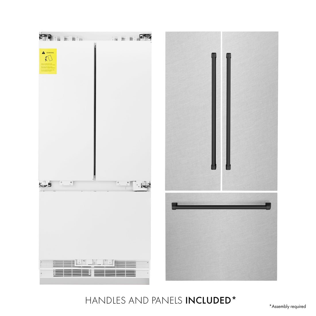 ZLINE 36 in. French Door Built-In Bottom Freezer Refrigerator 19.6 cu. ft. Satin Stainless Steel Matte Black Accents Water Dispenser Ice Maker (RBIVZ-SN-36-MB)