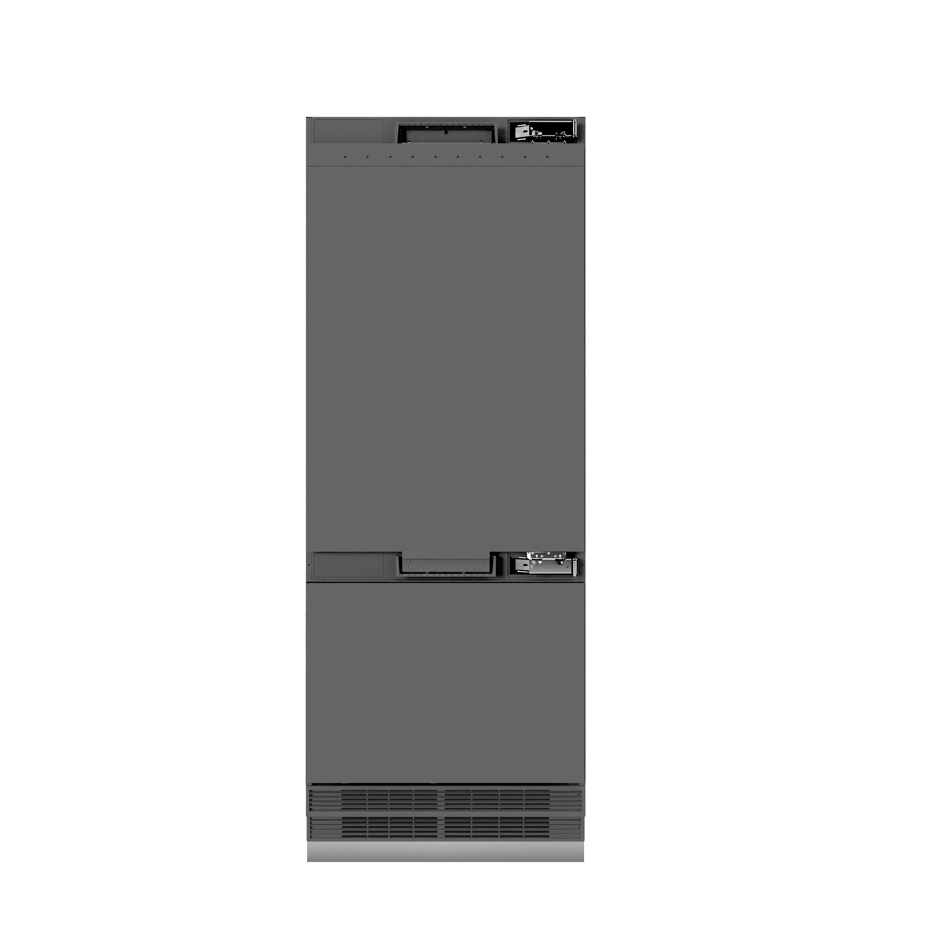 ZLINE 30 in. Panel Ready Built-In Bottom Freezer Refrigerator 16.1 cu. ft. Water Dispenser Ice Maker Graphite Gray Interior Champagne Bronze Accents (GRBIVZ-30-CB)