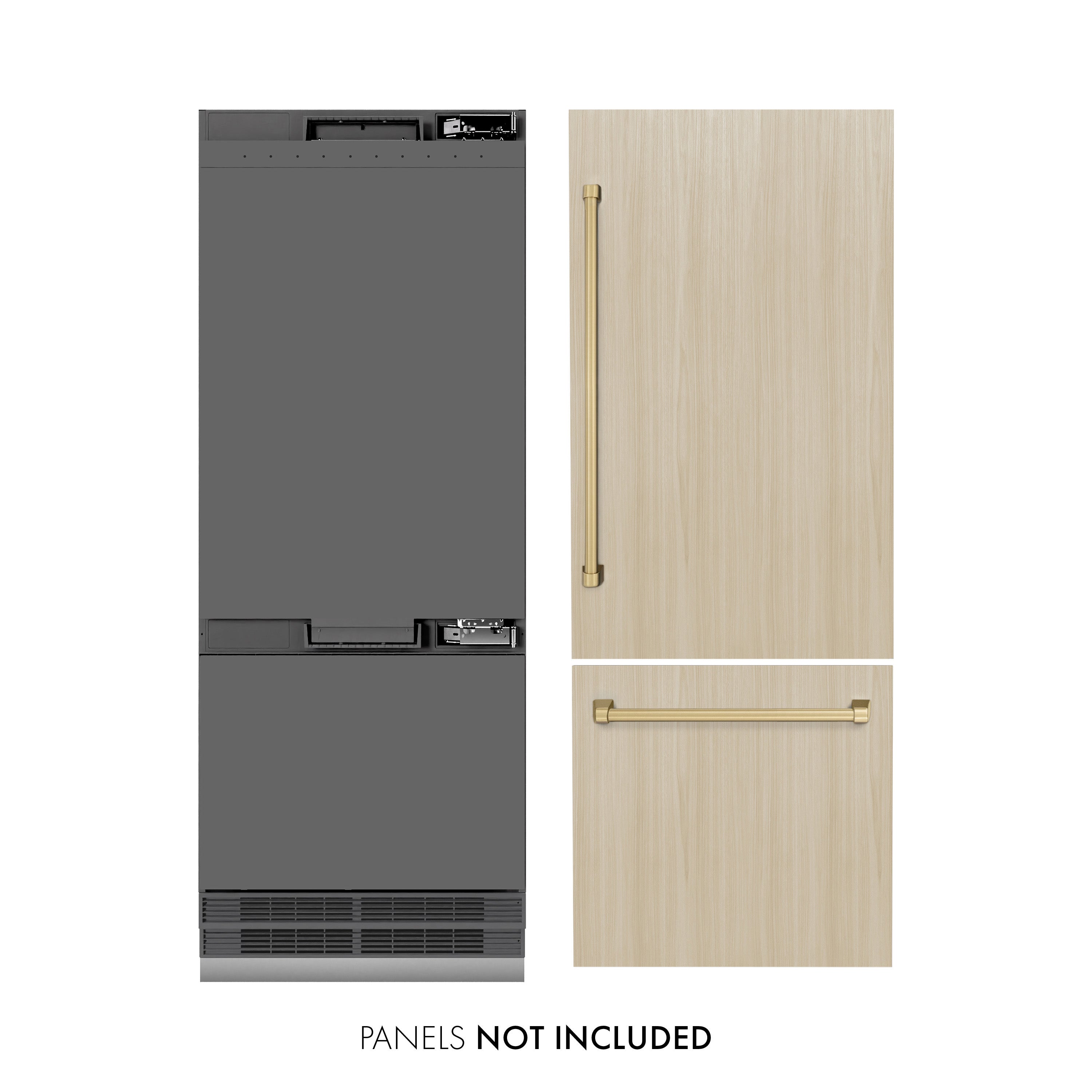 ZLINE 30 in. Panel Ready Built-In Bottom Freezer Refrigerator 16.1 cu. ft. Water Dispenser Ice Maker Graphite Gray Interior Champagne Bronze Accents (GRBIVZ-30-CB)