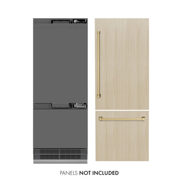 ZLINE 30 in. Panel Ready Built-In Bottom Freezer Refrigerator 16.1 cu. ft. Water Dispenser Ice Maker Graphite Gray Interior Champagne Bronze Accents (GRBIVZ-30-CB)