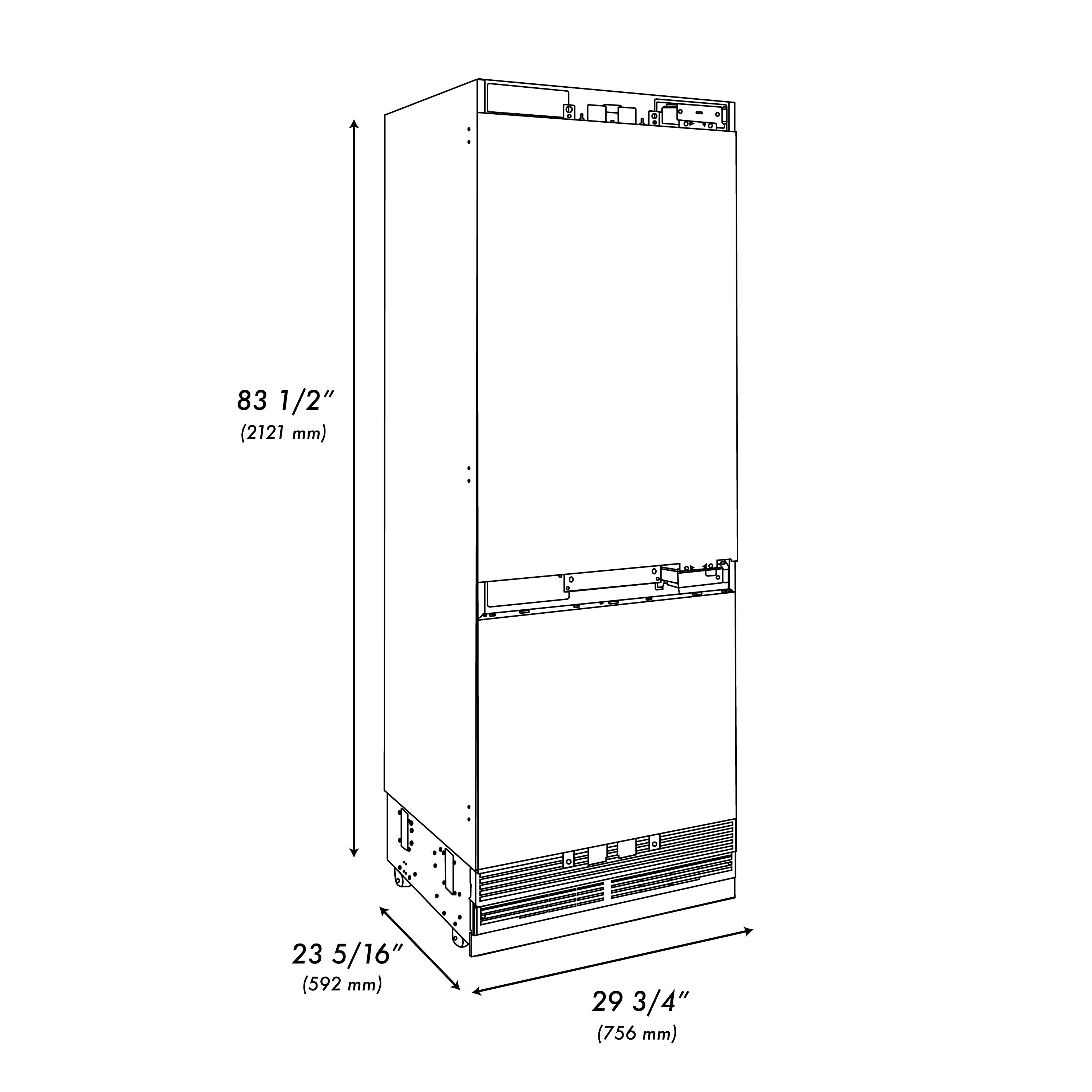 ZLINE 30 in Panel Ready Built-In Bottom Freezer Refrigerator 16.1 cu. ft. Water Dispenser Ice Maker Graphite Gray Interior Polished Gold Accents (GRBIVZ-30-G)