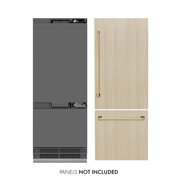 ZLINE 30 in Panel Ready Built-In Bottom Freezer Refrigerator 16.1 cu. ft. Water Dispenser Ice Maker Graphite Gray Interior Polished Gold Accents (GRBIVZ-30-G)