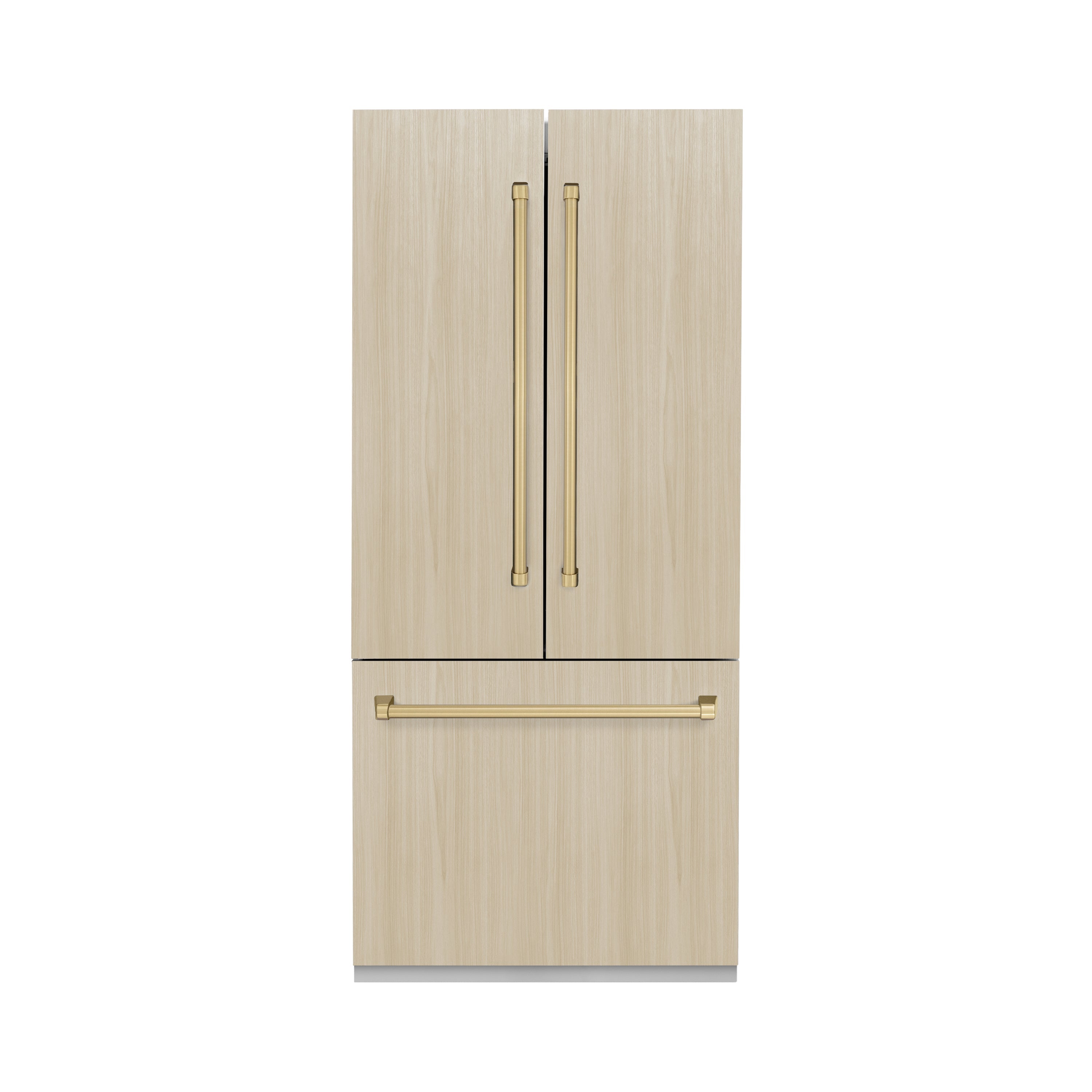 ZLINE 36 in. Panel Ready Built-In French Door Bottom Freezer Refrigerator 19.6 cu. ft. Water Dispenser Ice Maker Graphite Gray Interior Champagne Bronze Accents (GRBIVZ-36-CB)