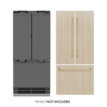 ZLINE 36 in. Panel Ready Built-In French Door Bottom Freezer Refrigerator 19.6 cu. ft. Water Dispenser Ice Maker Graphite Gray Interior Champagne Bronze Accents (GRBIVZ-36-CB)