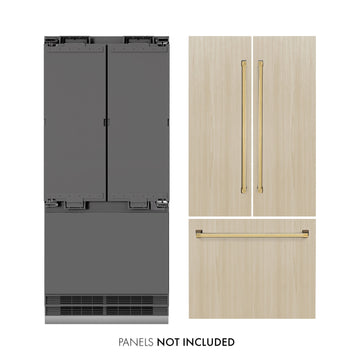 ZLINE 36 in. Panel Ready French Door Built-In Bottom Freezer Refrigerator 19.6 cu. ft. Water Dispenser Ice Maker Graphite Gray Interior Polished Gold Accents (GRBIVZ-36-G)