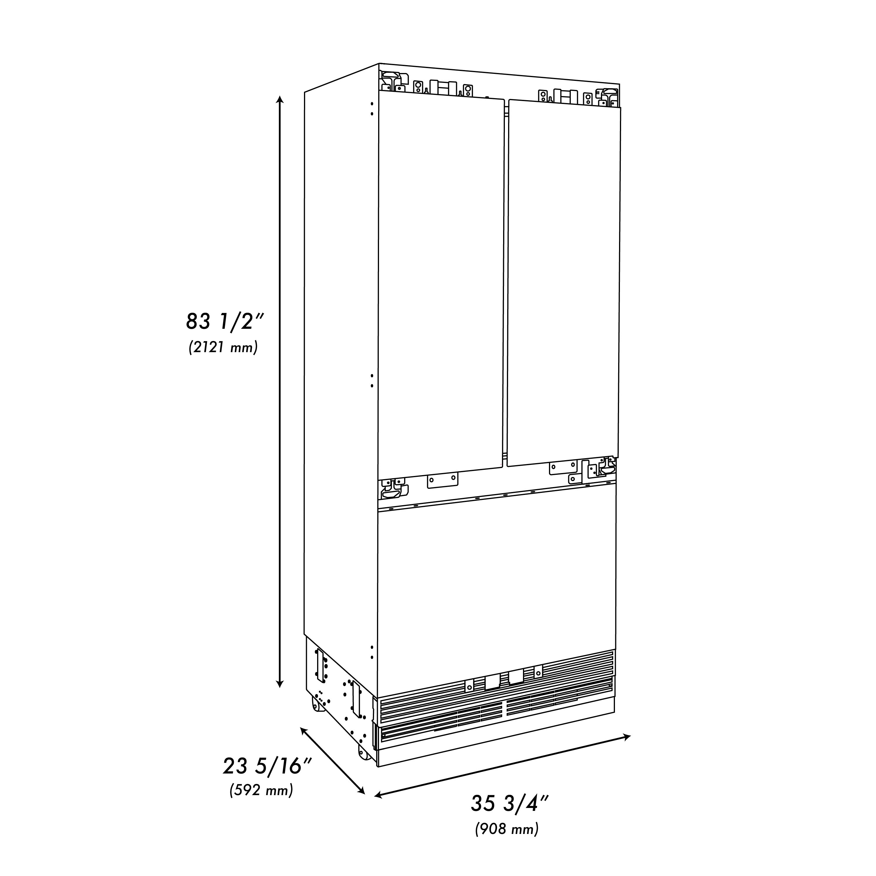 ZLINE 36" Built-In French Door Refrigerator Panel Ready 19.6 cu. ft. Water Dispenser Ice Maker Graphite Gray Interior Matte Black Accents (GRBIVZ-36-MB)