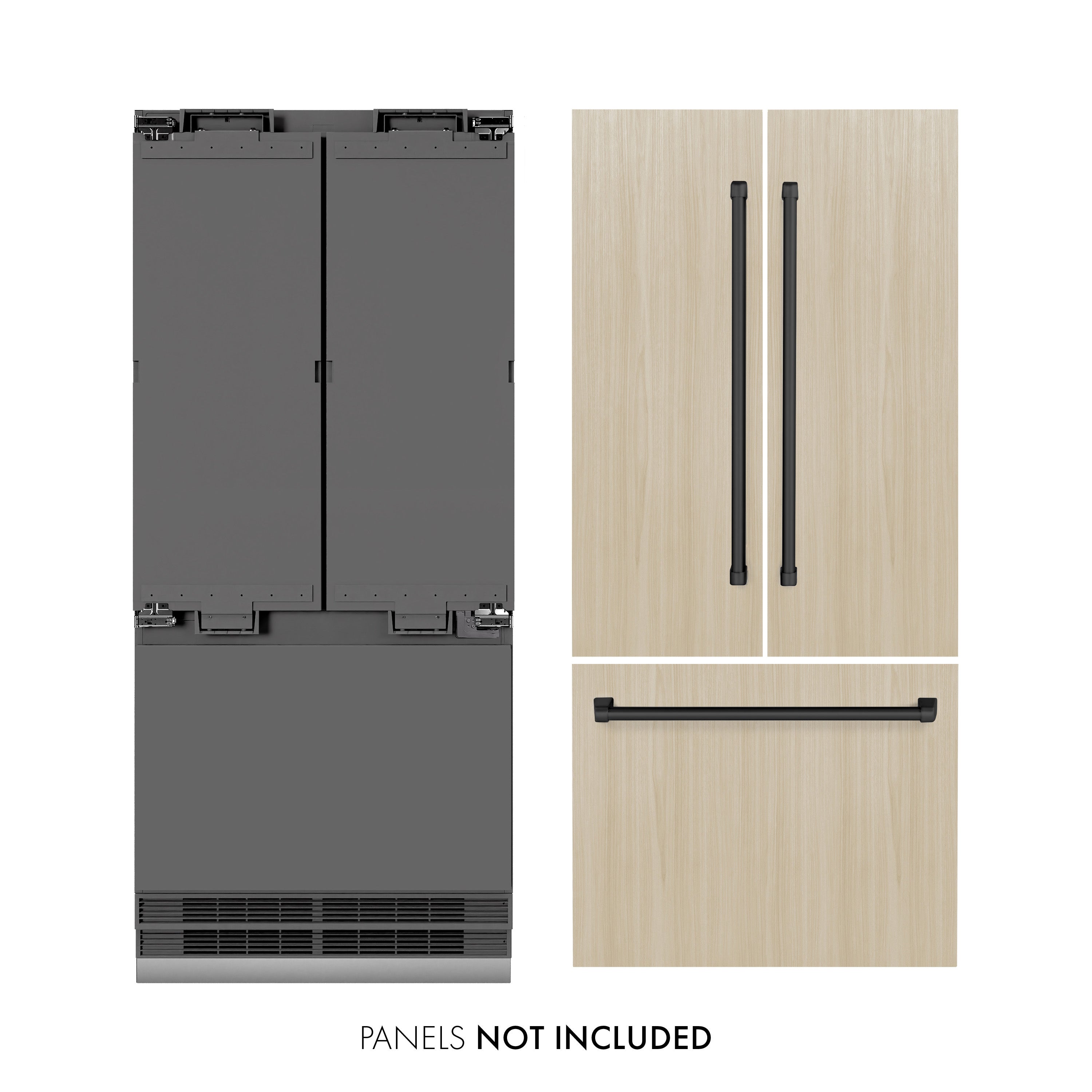 ZLINE 36" Built-In French Door Refrigerator Panel Ready 19.6 cu. ft. Water Dispenser Ice Maker Graphite Gray Interior Matte Black Accents (GRBIVZ-36-MB)