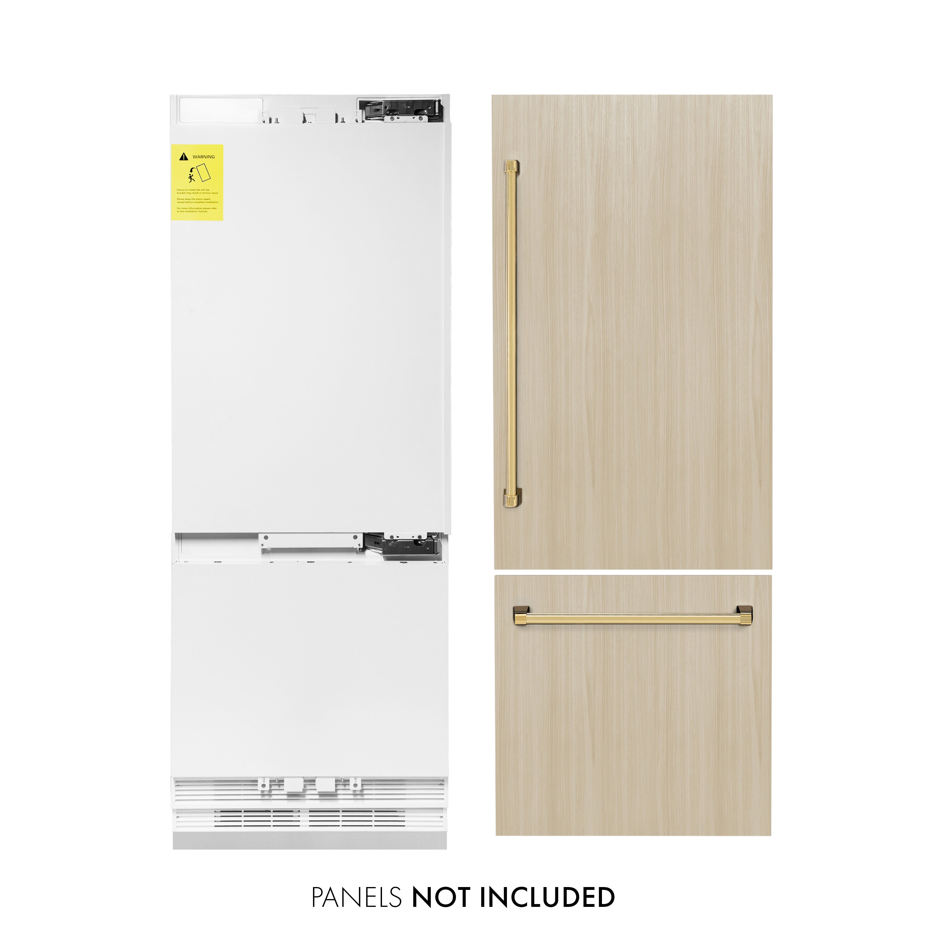 ZLINE 30 in. Built-In Bottom Freezer Refrigerator 16.1 cu. ft. Panel Ready 2-Door Internal Water & Ice Dispenser Gold Handles (RBIVZ-30-G)