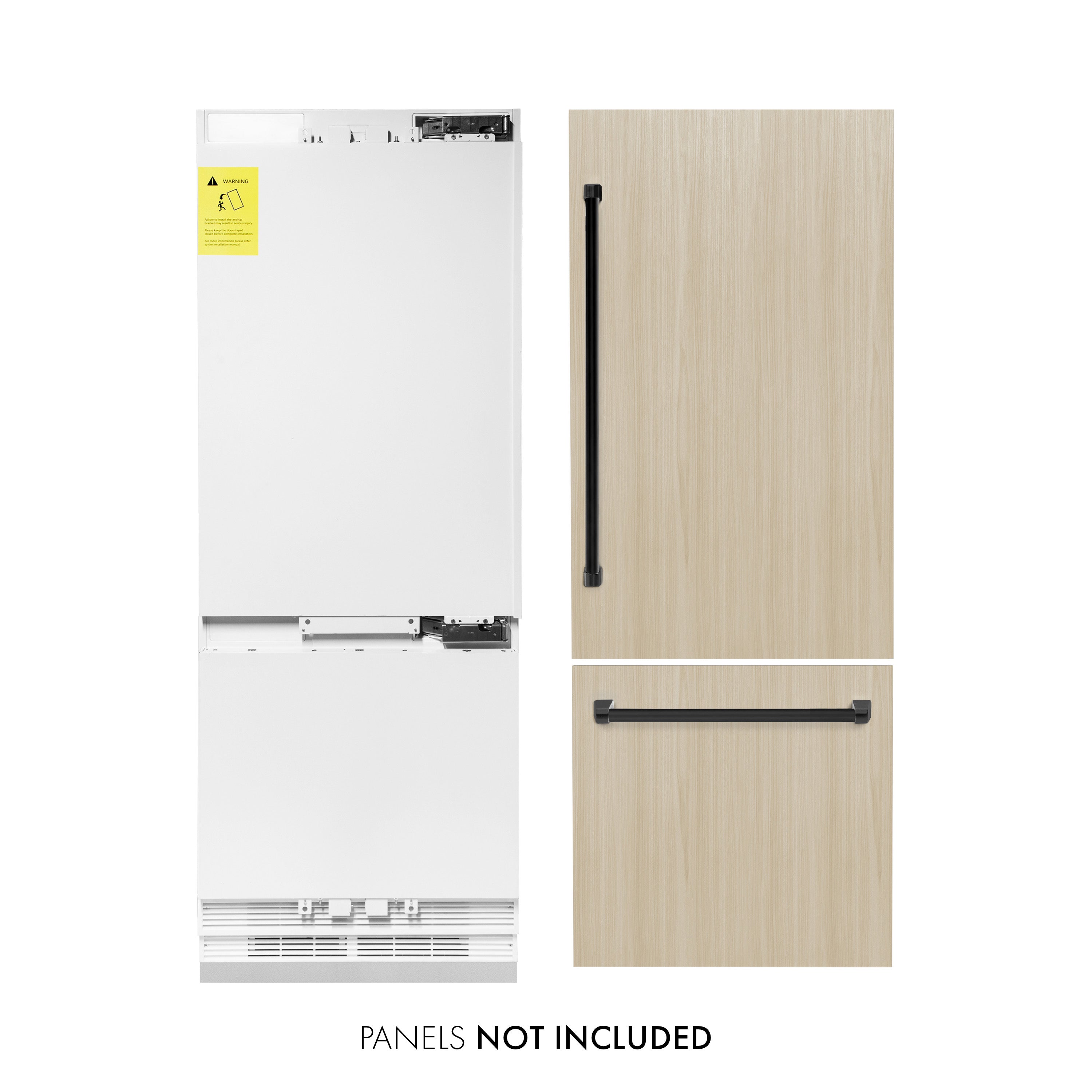 ZLINE 30 in. Built-In Panel Ready Bottom Freezer Refrigerator 16.1 cu. ft. Internal Water & Ice Dispenser Matte Black Handles (RBIVZ-30-MB)