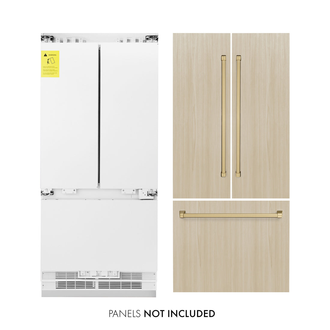 ZLINE 36 in. French Door Refrigerator 19.6 cu. ft. Panel Ready Built-In 3-Door Internal Water & Ice Dispenser Champagne Bronze Handles (RBIVZ-36-CB)