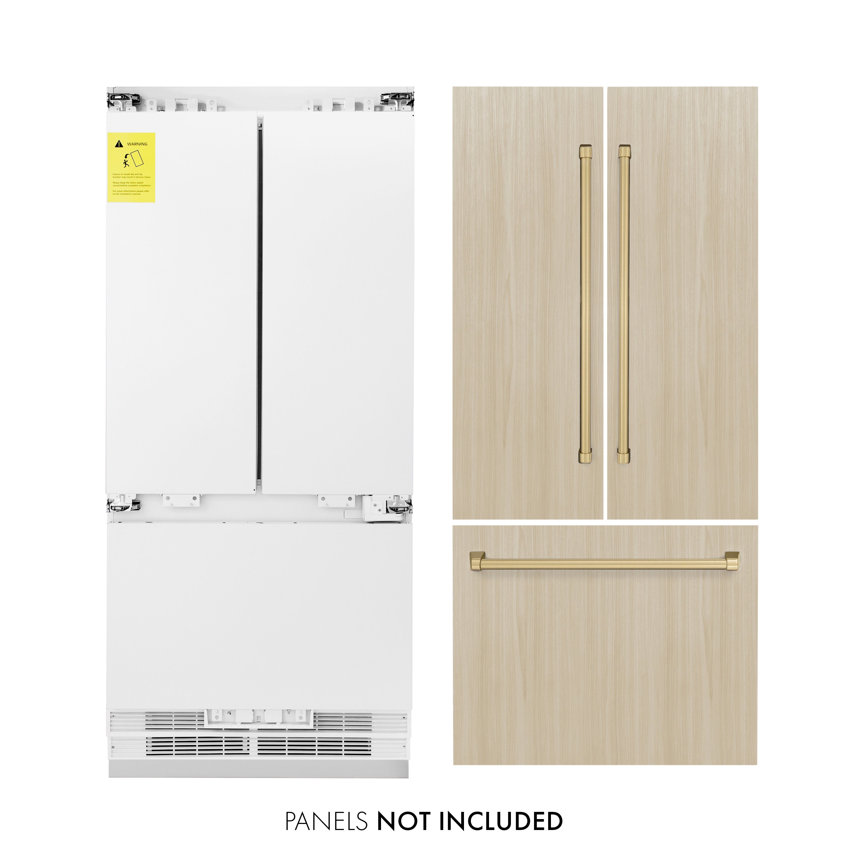ZLINE 36 in. French Door Refrigerator 19.6 cu. ft. Panel Ready Built-In 3-Door Internal Water & Ice Dispenser Champagne Bronze Handles (RBIVZ-36-CB)