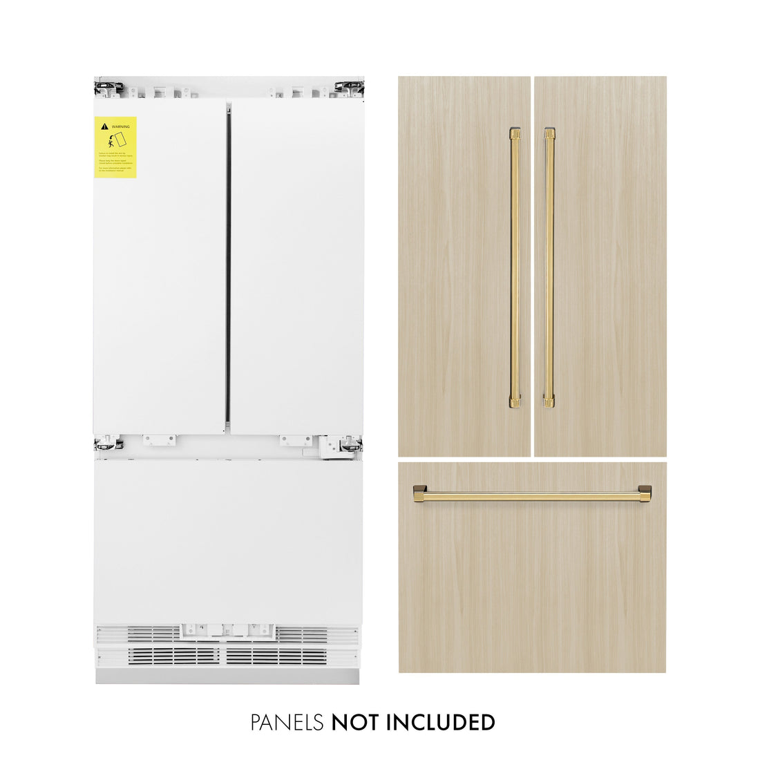 ZLINE 36 in. French Door Built-In Refrigerator Panel Ready 19.6 cu. ft. Internal Water & Ice Dispenser Gold Handles (RBIVZ-36-G)