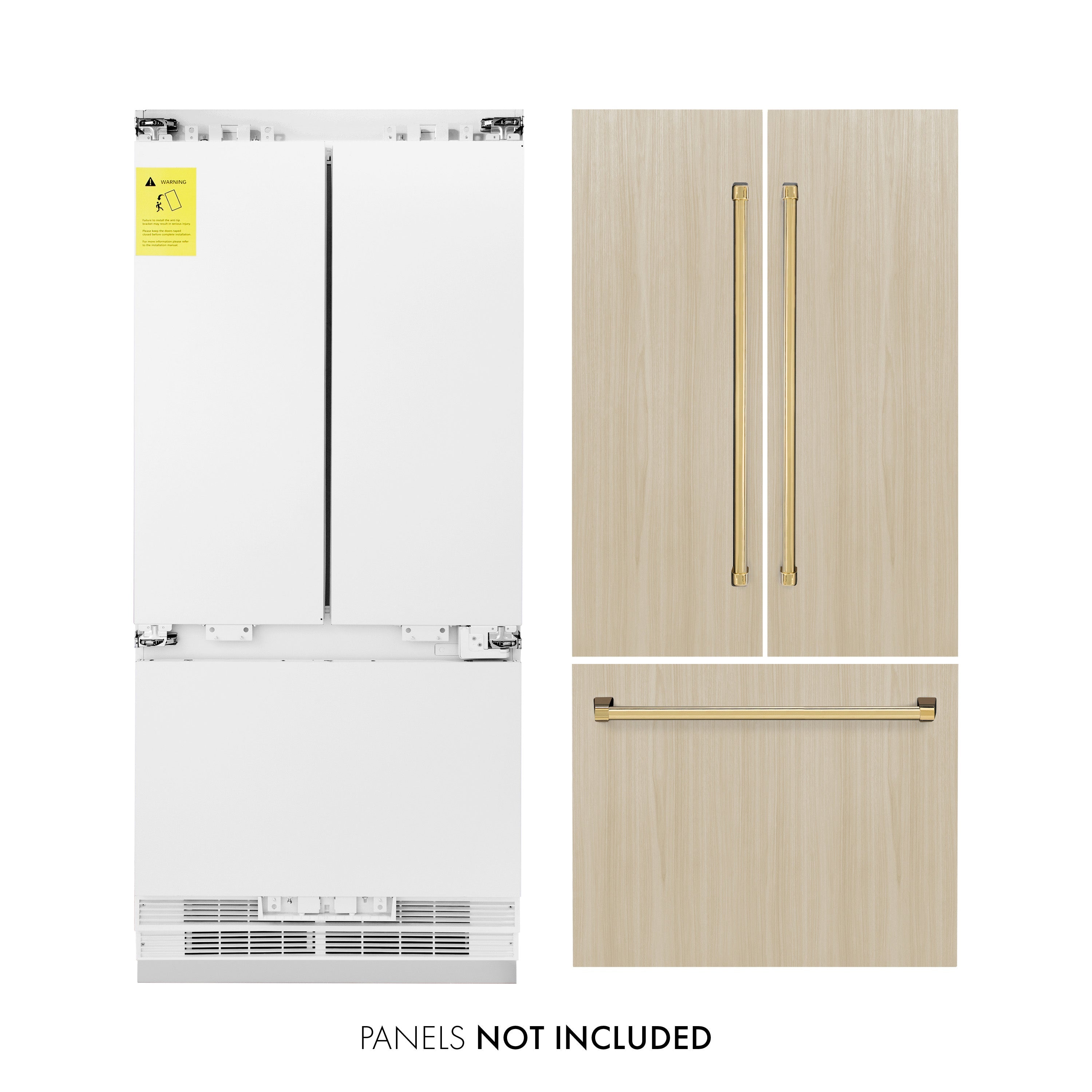 ZLINE 36 in. French Door Built-In Refrigerator Panel Ready 19.6 cu. ft. Internal Water & Ice Dispenser Gold Handles (RBIVZ-36-G)