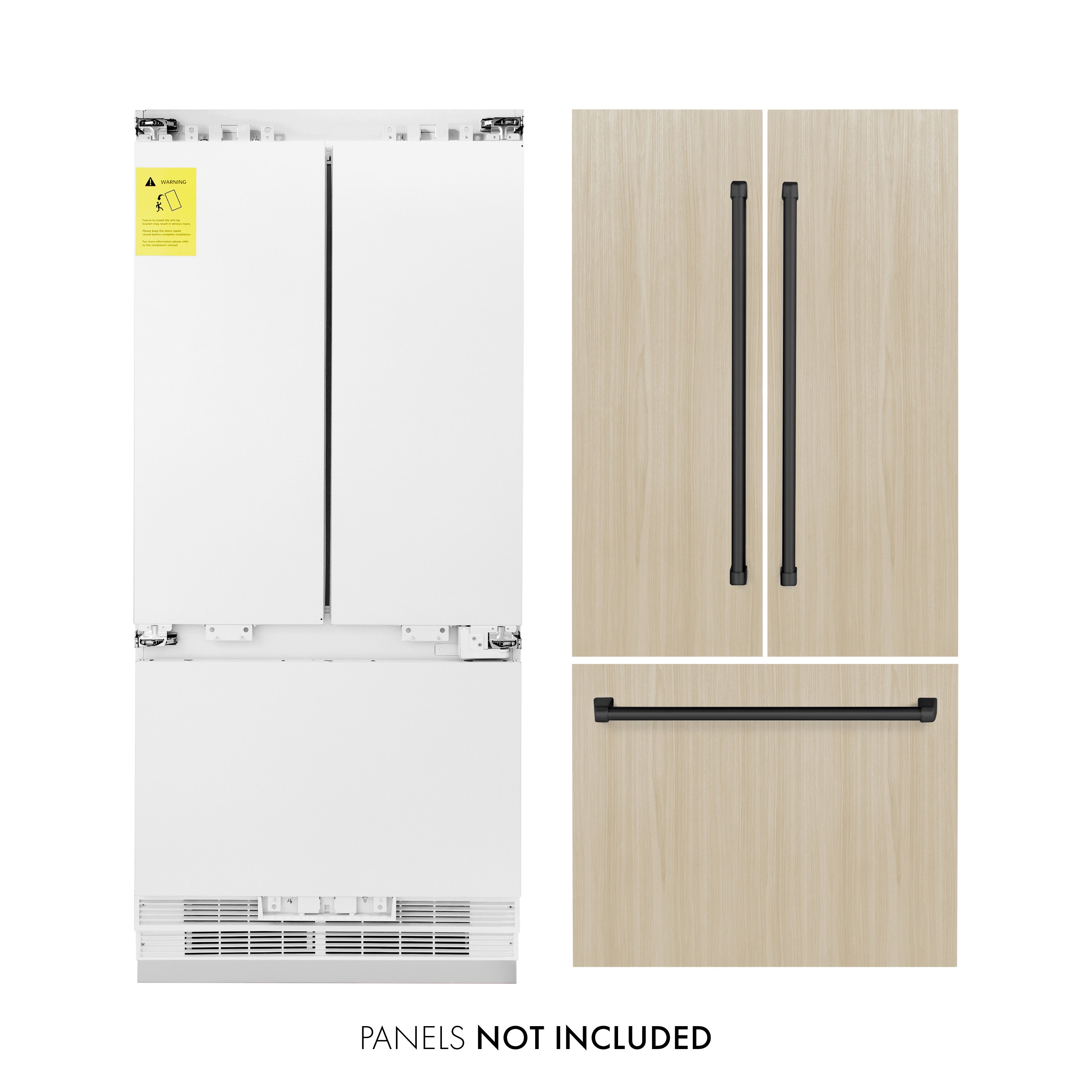 ZLINE 36" Built-In French Door Refrigerator 19.6 cu. ft. Panel Ready Internal Water & Ice Dispenser Matte Black Handles (RBIVZ-36-MB)
