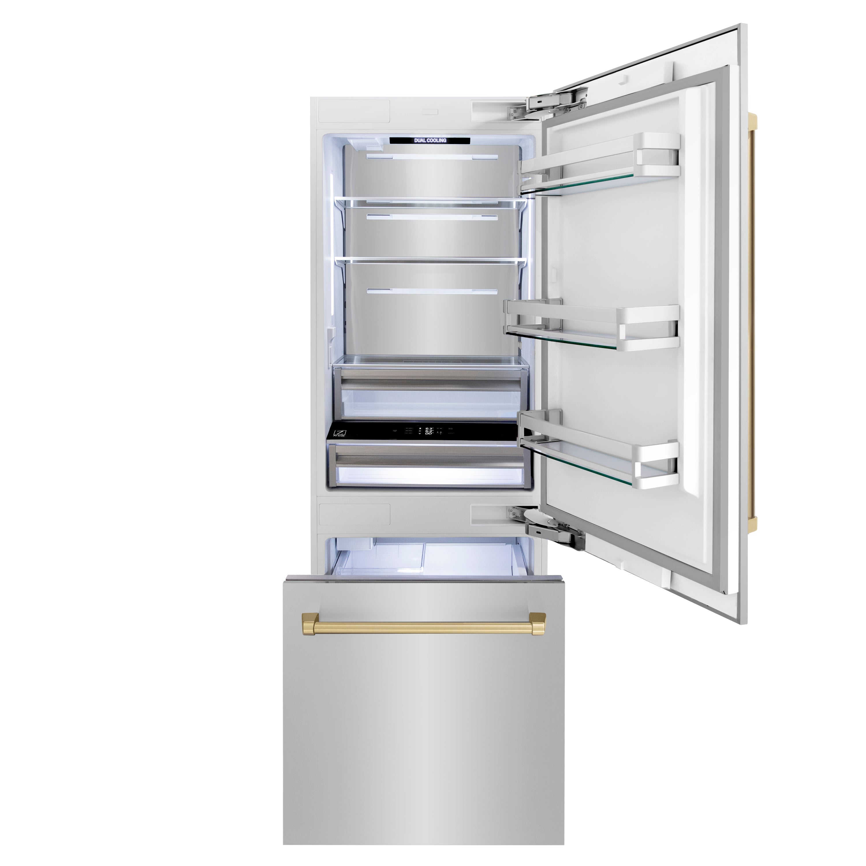 ZLINE 30 in. Built-In Refrigerator 16.1 cu. ft. Internal Water & Ice Dispenser Champagne Bronze Accents (RBIVZ-304-30-CB)