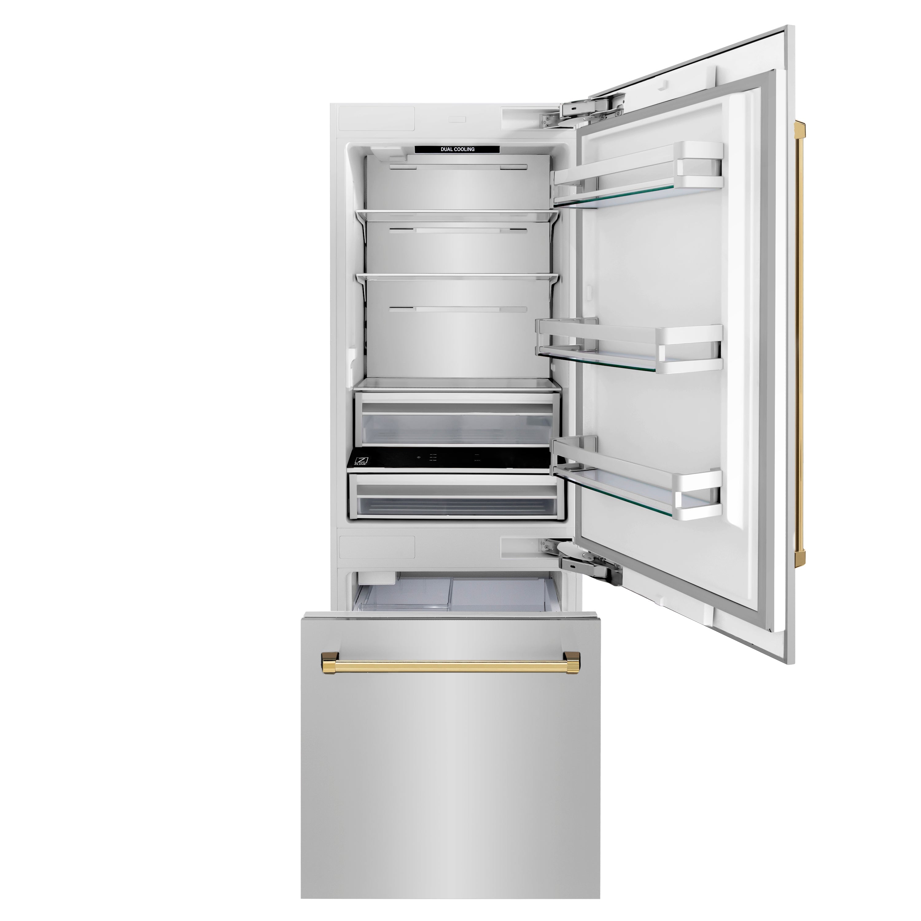 ZLINE 30 in Built-In Refrigerator 16.1 cu. ft Internal Water & Ice Dispenser Gold Accents (RBIVZ-304-30-G)