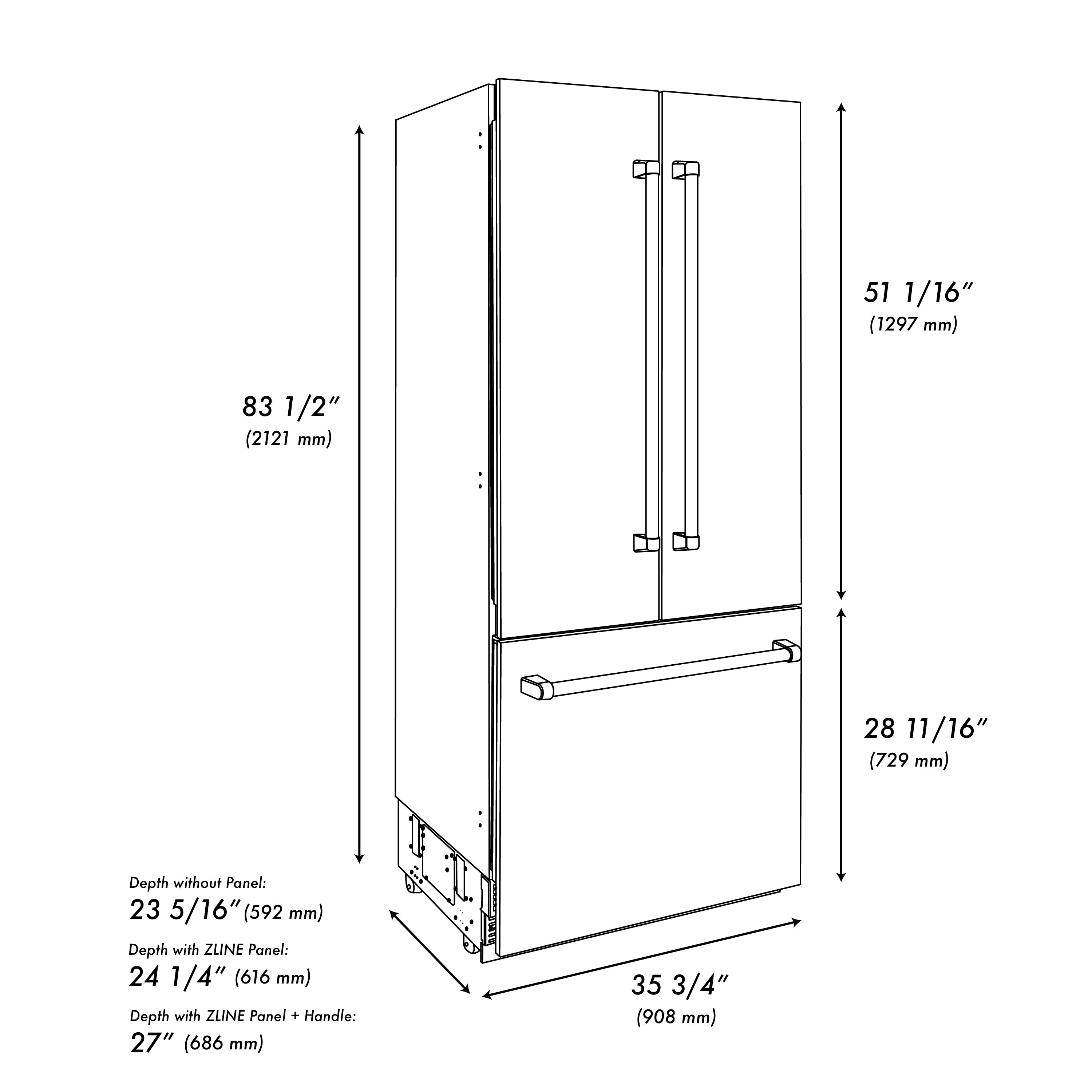 ZLINE 36 in Built-In Refrigerator 19.6 cu. ft. Water & Ice Dispenser Matte Black Accents (RBIVZ-304-36-MB)