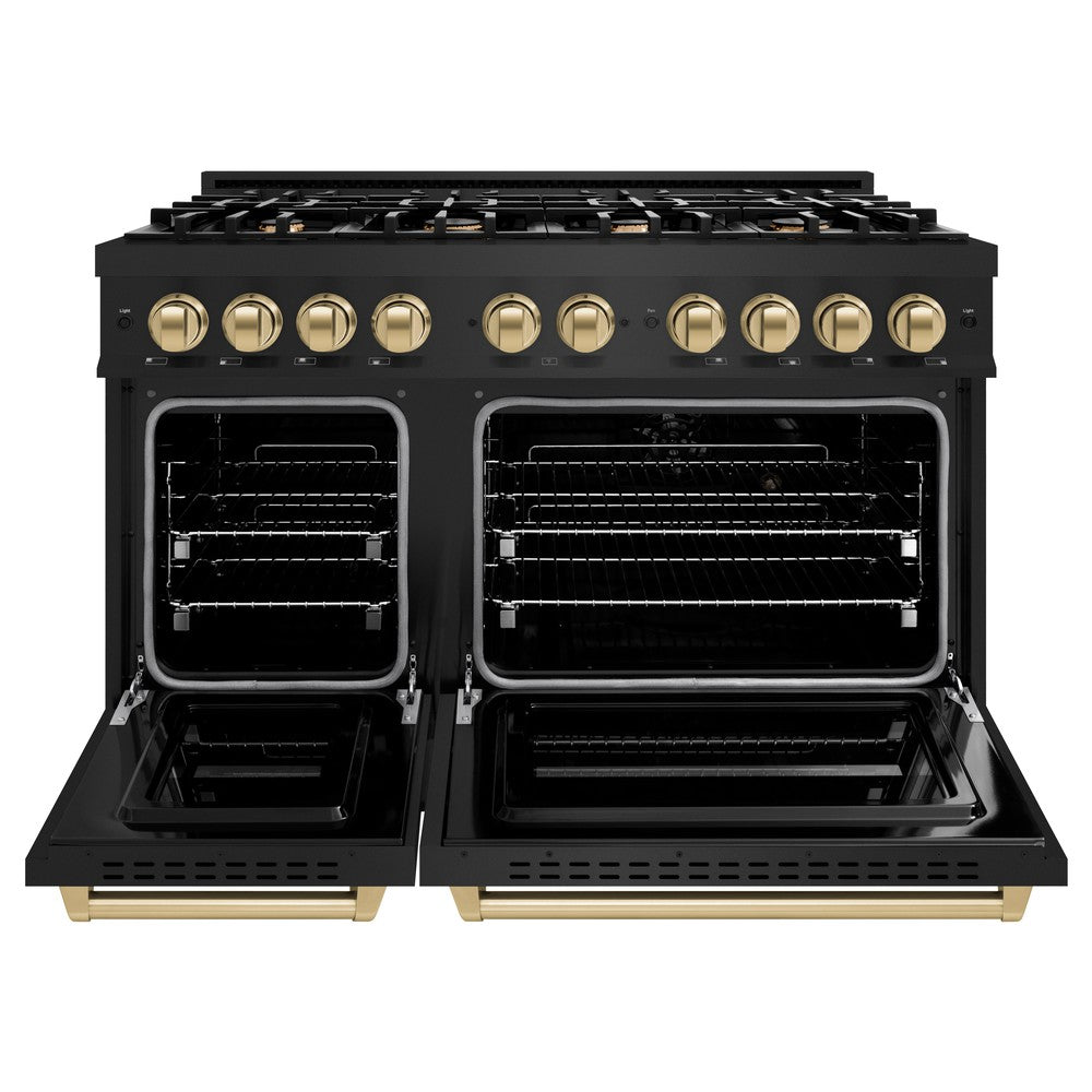 ZLINE 48 in. Dual Fuel Range with Double Oven – 6.7 cu. ft. Capacity, 8 Burners, Black Stainless Steel with Champagne Bronze Accents (CDRBZ-48-CB)