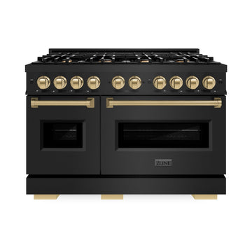 ZLINE 48 in. Gas Range Double Oven 6.7 cu. ft. 8 Burners Black Stainless Steel with Champagne Bronze Accents (CGRBZ-48-CB)