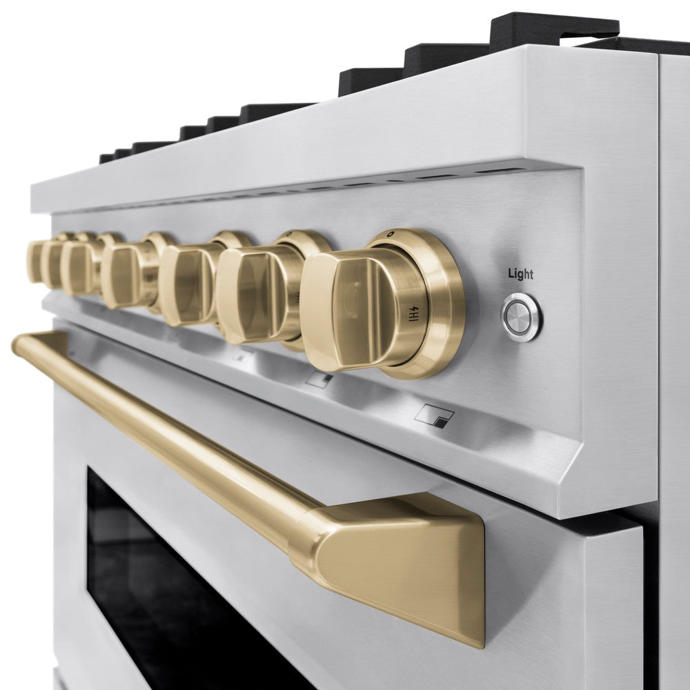 ZLINE 36 in. Dual Fuel Range 5.2 cu. ft. 6 Burners Stainless Steel Champagne Bronze Accents (CDRZ-36-CB)