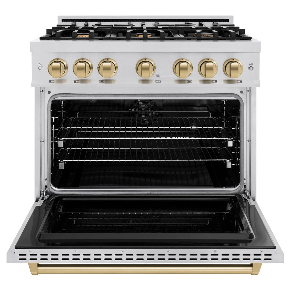 ZLINE 36 in. Dual Fuel Range 5.2 cu. ft. 6 Burners Stainless Steel Champagne Bronze Accents (CDRZ-36-CB)