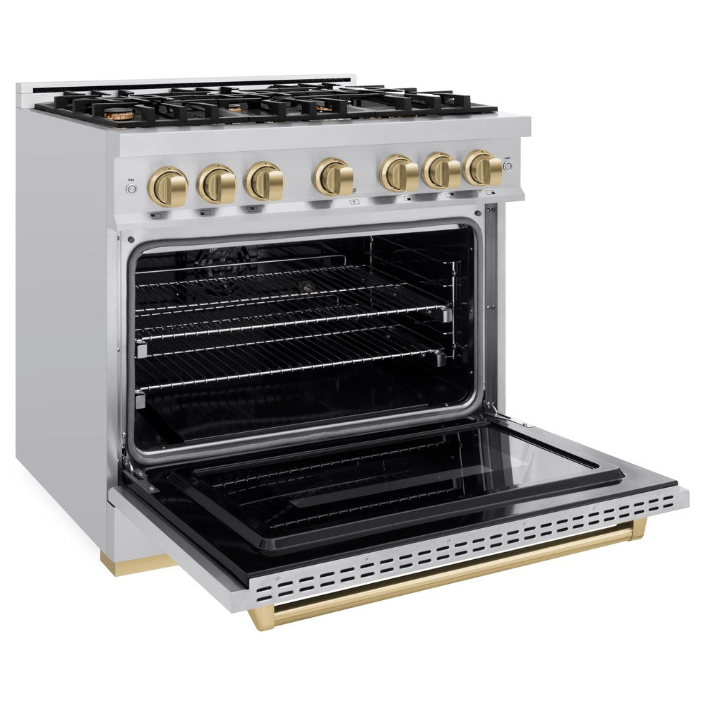 ZLINE 36 in. Dual Fuel Range 5.2 cu. ft. 6 Burners Stainless Steel Champagne Bronze Accents (CDRZ-36-CB)