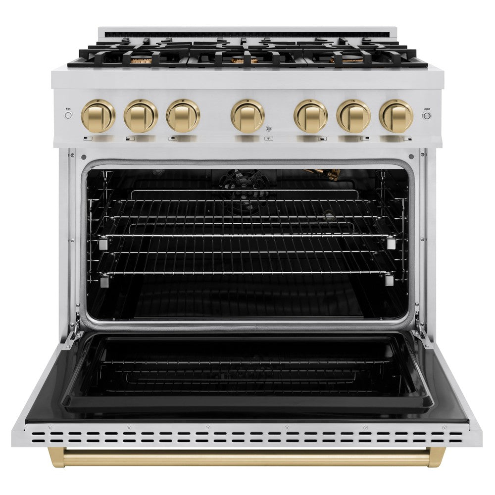 ZLINE 36 in. Gas Range 5.2 cu. ft. 6 Burners Stainless Steel Champagne Bronze Accents (CGRZ-36-CB)