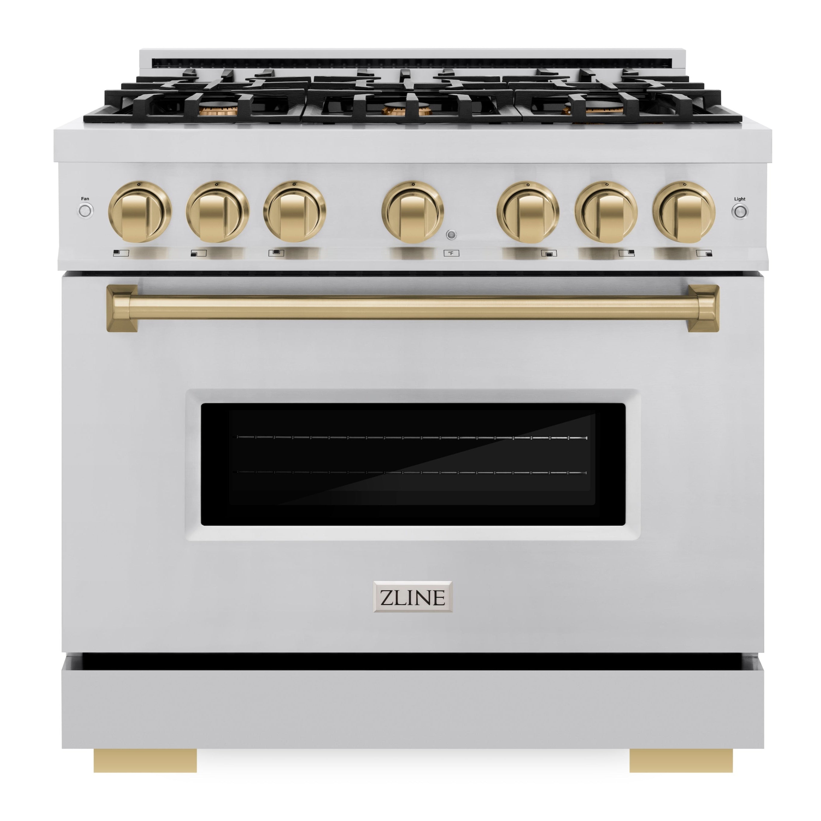 ZLINE 36 in. Gas Range 5.2 cu. ft. 6 Burners Stainless Steel Champagne Bronze Accents (CGRZ-36-CB)