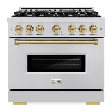 ZLINE 36 in. Gas Range 5.2 cu. ft. 6 Burners Stainless Steel Champagne Bronze Accents (CGRZ-36-CB)