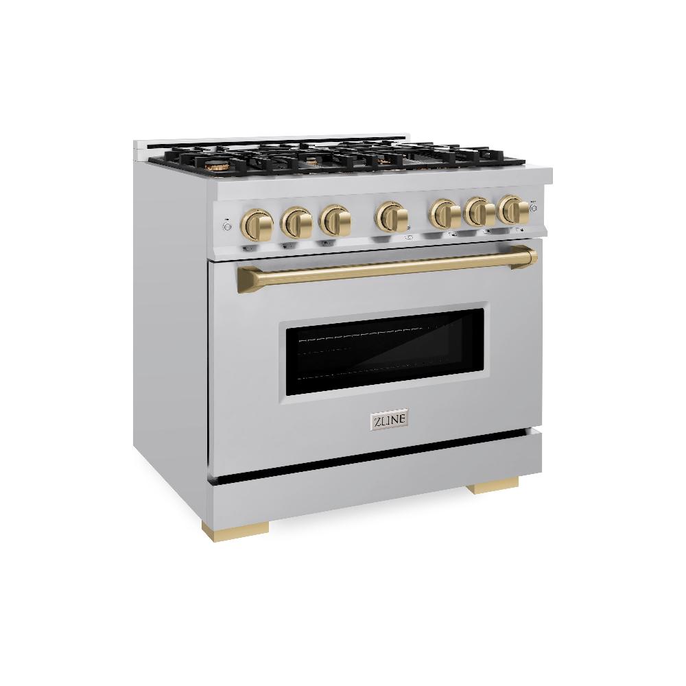 ZLINE 36 in. Gas Range 5.2 cu. ft. 6 Burners Stainless Steel Champagne Bronze Accents (CGRZ-36-CB)