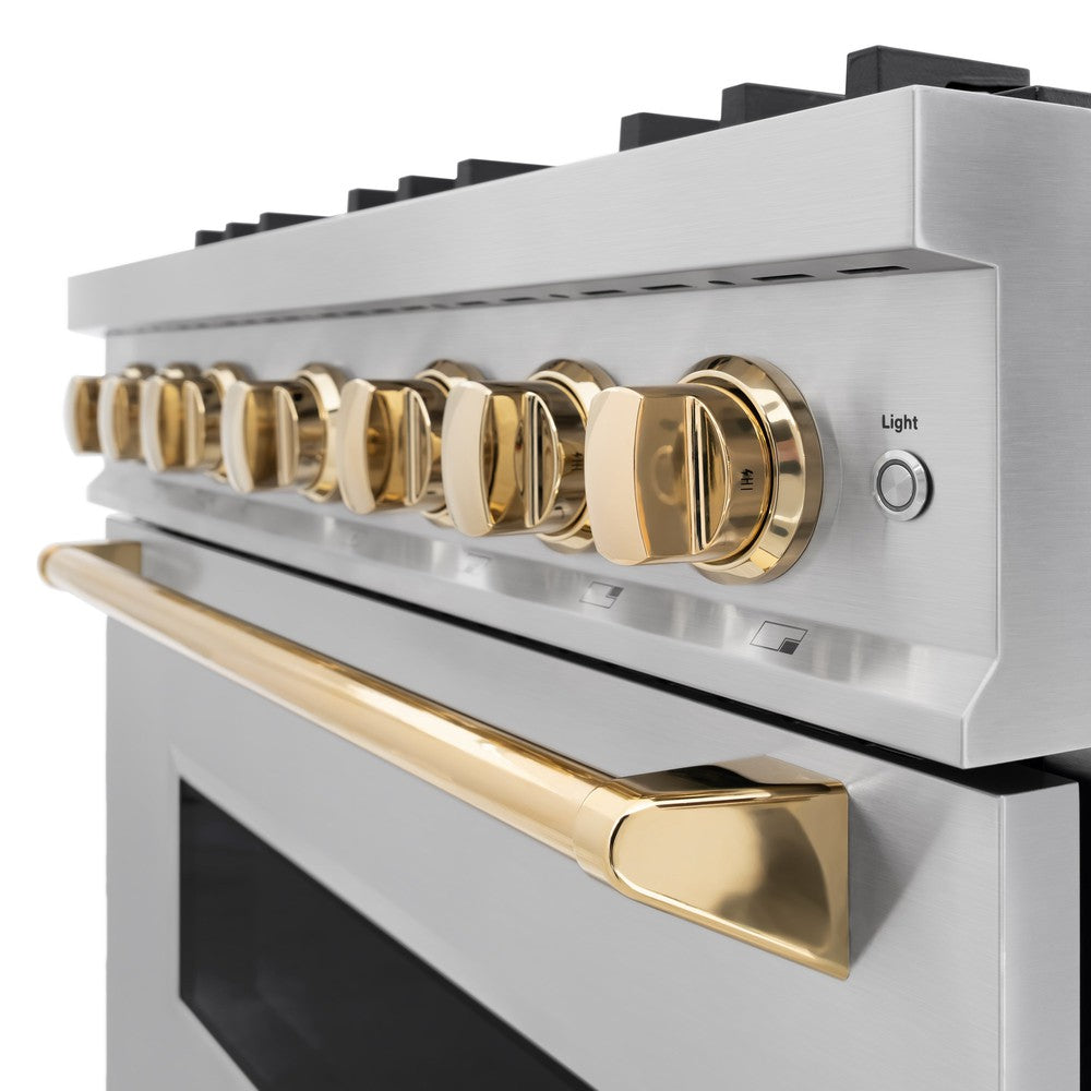 ZLINE 36 in. Gas Range 5.2 cu. ft. 6 Burners Stainless Steel Polished Gold Accents (CGRZ-36-G)
