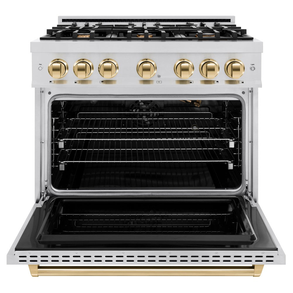 ZLINE 36 in. Gas Range 5.2 cu. ft. 6 Burners Stainless Steel Polished Gold Accents (CGRZ-36-G)