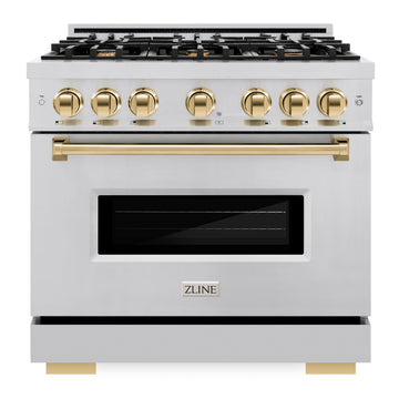ZLINE 36 in. Gas Range 5.2 cu. ft. 6 Burners Stainless Steel Polished Gold Accents (CGRZ-36-G)