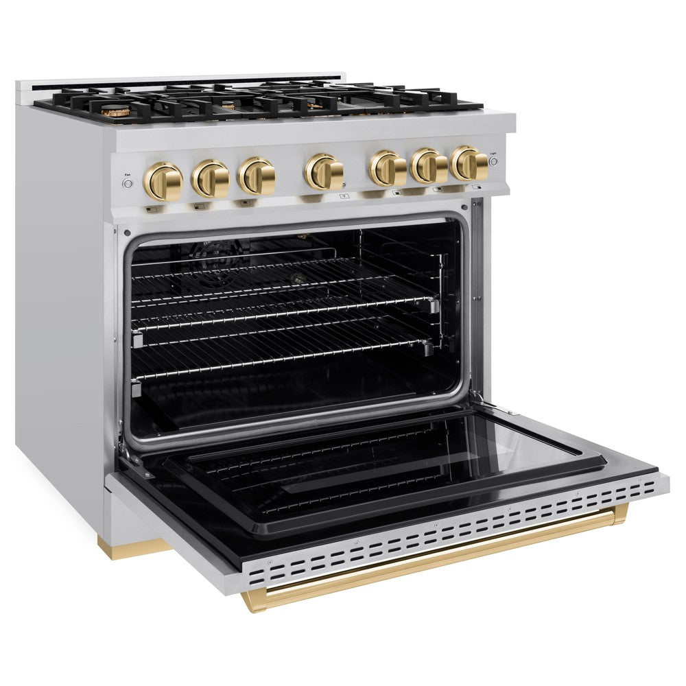 ZLINE 36 in. Gas Range 5.2 cu. ft. 6 Burners Stainless Steel Polished Gold Accents (CGRZ-36-G)