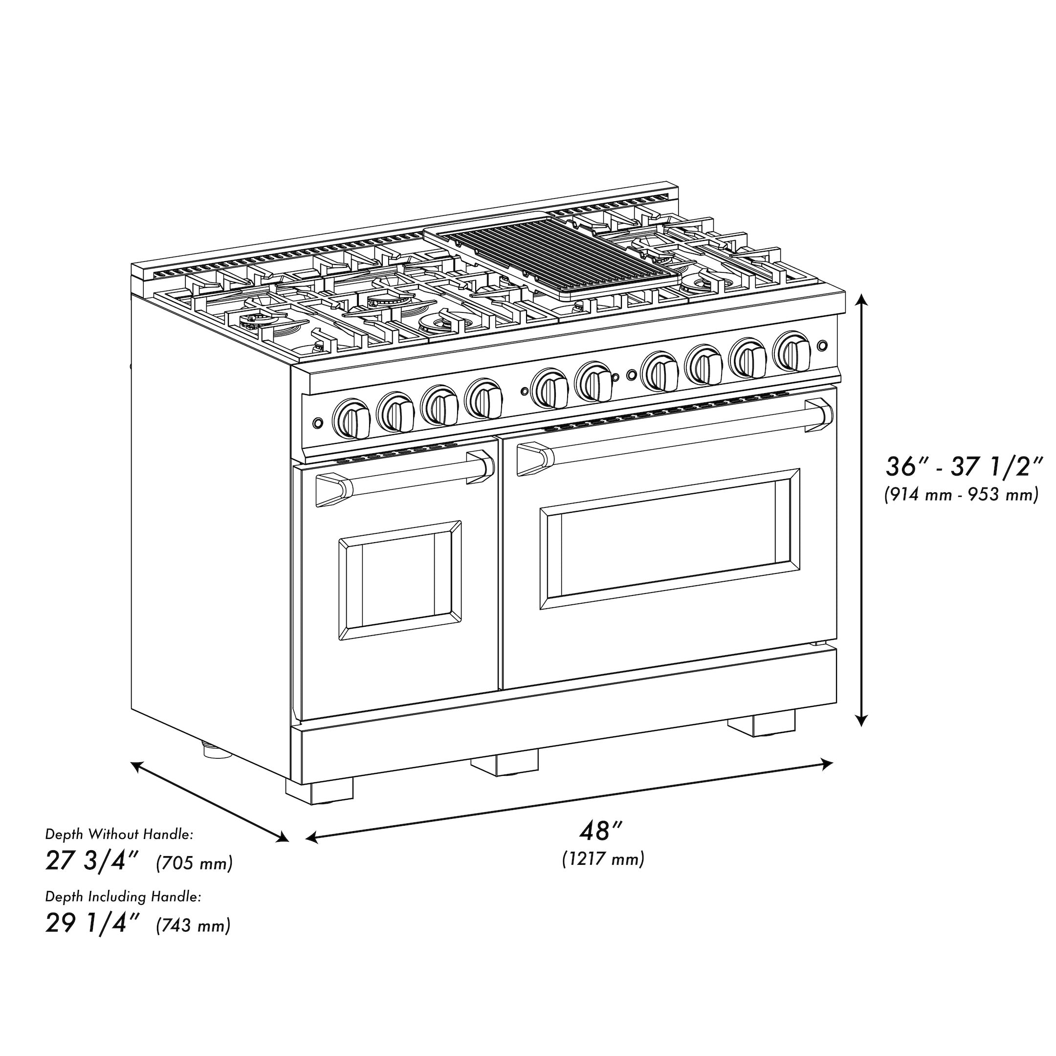 ZLINE 48 in. Dual Fuel Range 6.7 cu. ft. Double Oven 8 Burners Stainless Steel with Champagne Bronze Accents (CDRZ-48-CB)