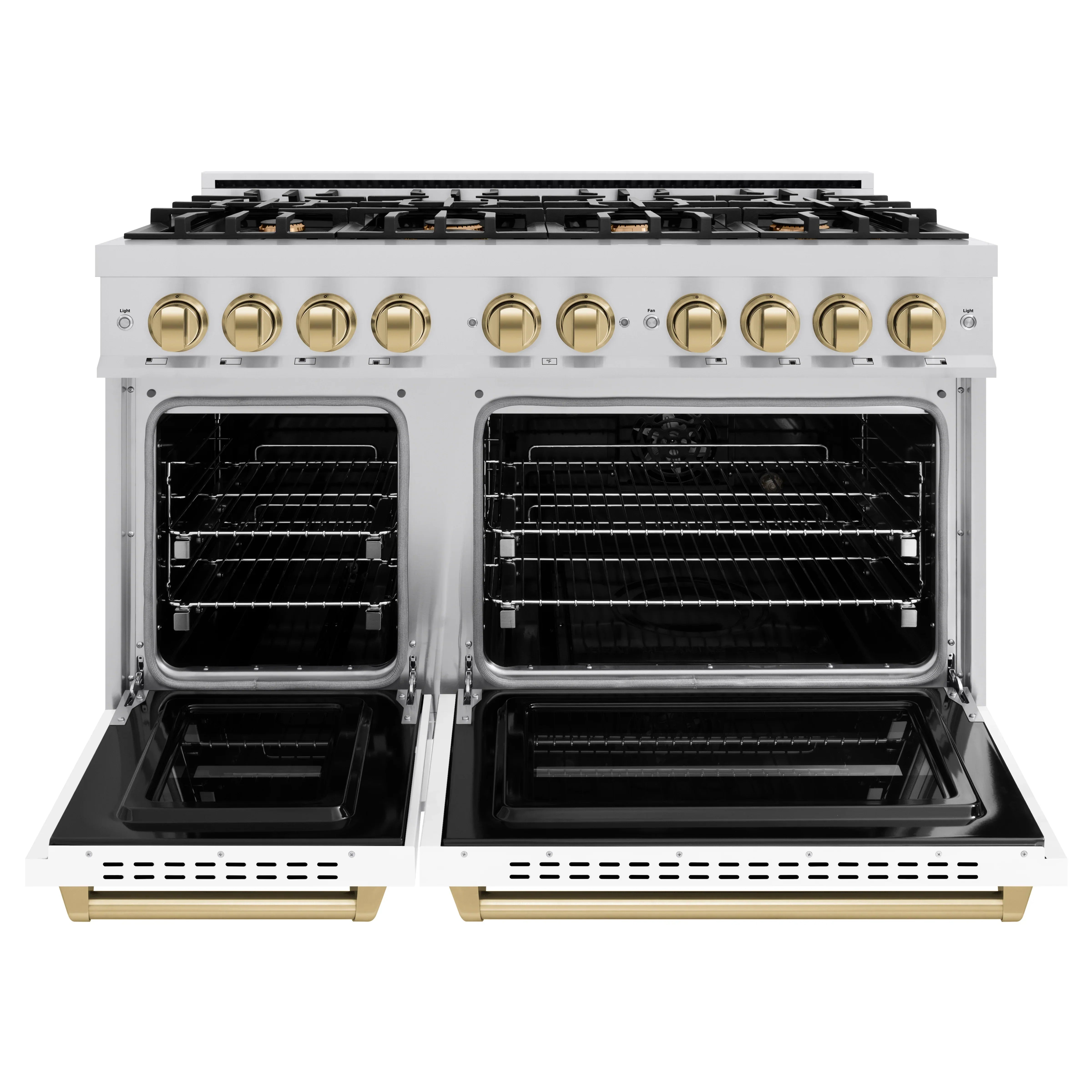 ZLINE Autograph Edition 48 in. Classic Double Oven Dual Fuel Range with 8 Burners, 6.7 cu. ft., Stainless Steel with White Matte Doors and Champagne Bronze Accents (CDRZ-WM-48-CB)