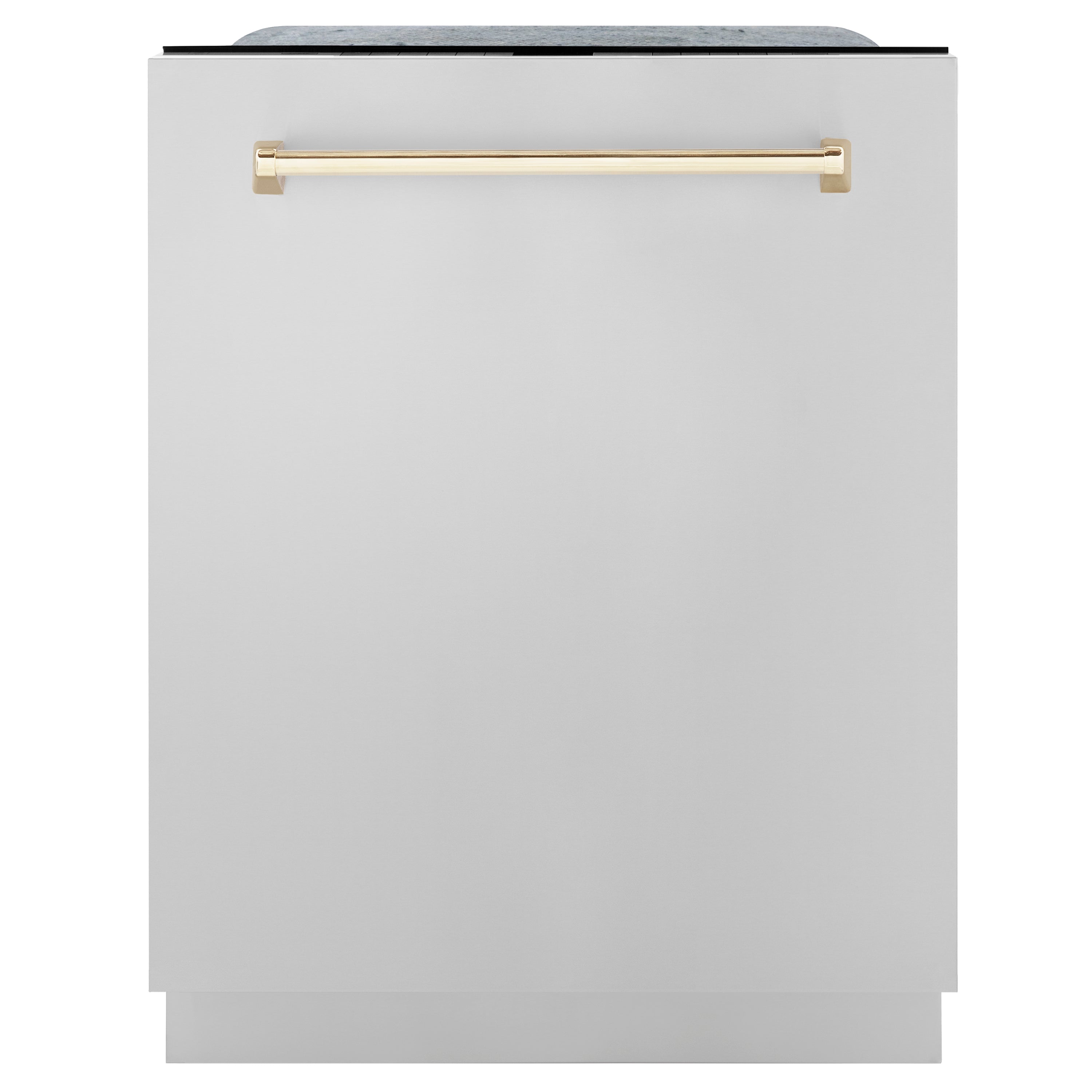 ZLINE Autograph Package - 48" Dual Fuel Range, Range Hood, Refrigerator with Water and Ice Dispenser, Microwave and Dishwasher in Stainless Steel with Gold Accents