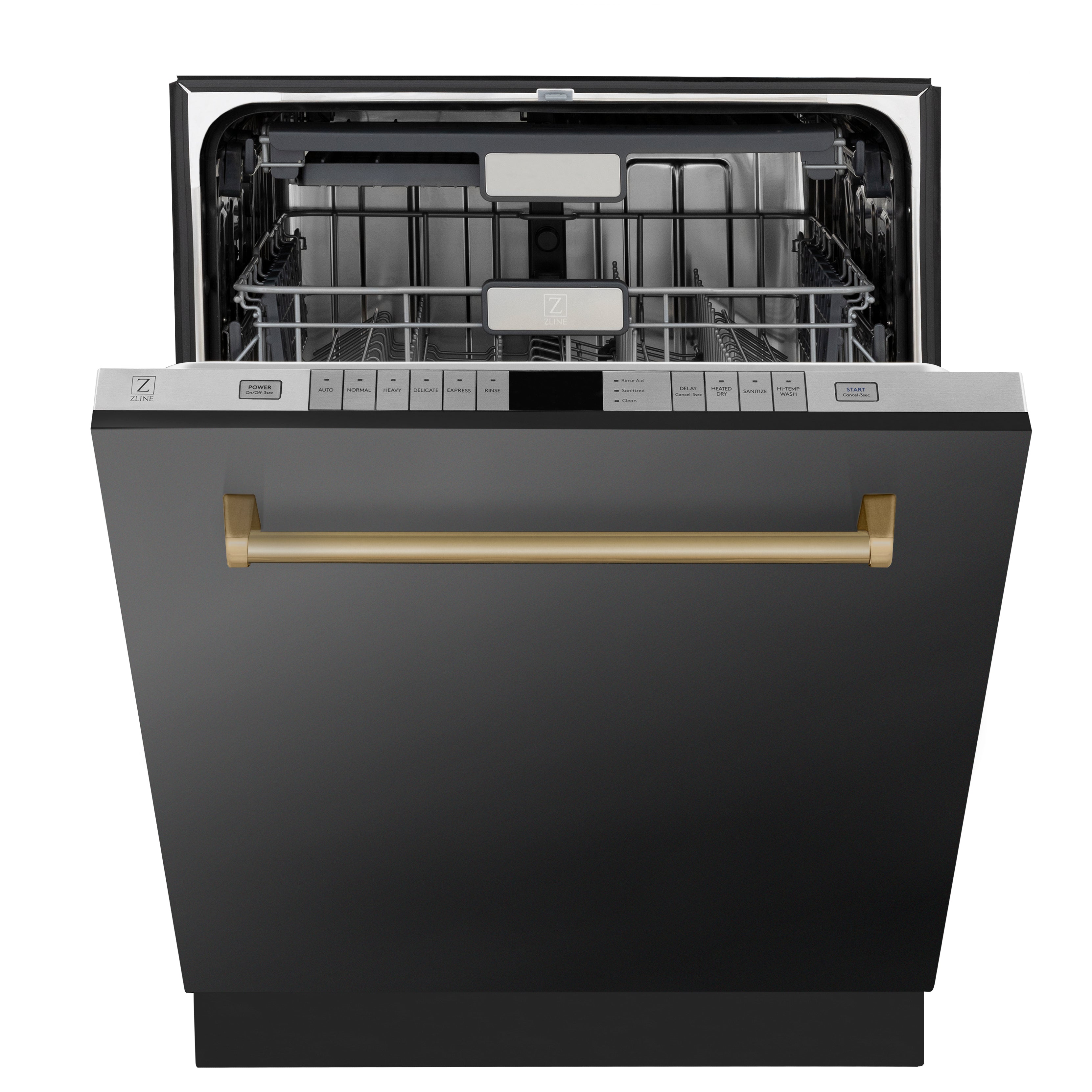 ZLINE Autograph Edition 24-Inch Tall Tub Dishwasher with 3rd Rack, Top Touch Controls, Black Stainless Steel, Champagne Bronze Handle, DWMTZ-BS-24-CB