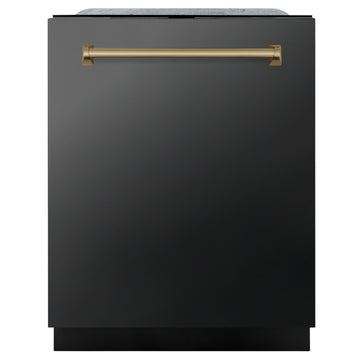 ZLINE Autograph Edition 24-Inch Tall Tub Dishwasher with 3rd Rack, Top Touch Controls, Black Stainless Steel, Champagne Bronze Handle, DWMTZ-BS-24-CB