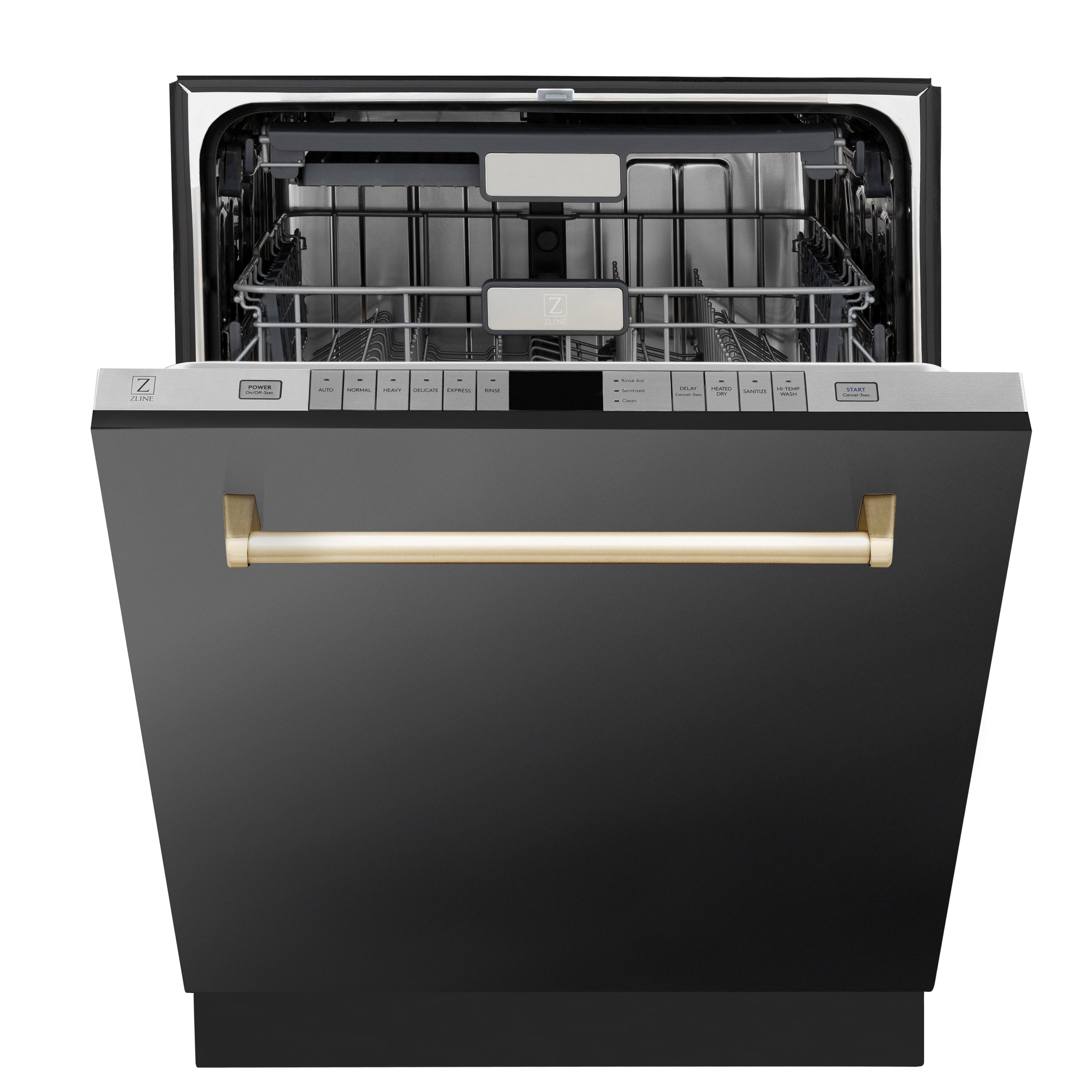 ZLINE Autograph Edition 24-Inch Tall Tub Dishwasher with 3rd Rack, Top Touch Controls, Black Stainless Steel, Gold Handle, DWMTZ-BS-24-G