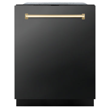 ZLINE Autograph Edition 24-Inch Tall Tub Dishwasher with 3rd Rack, Top Touch Controls, Black Stainless Steel, Gold Handle, DWMTZ-BS-24-G