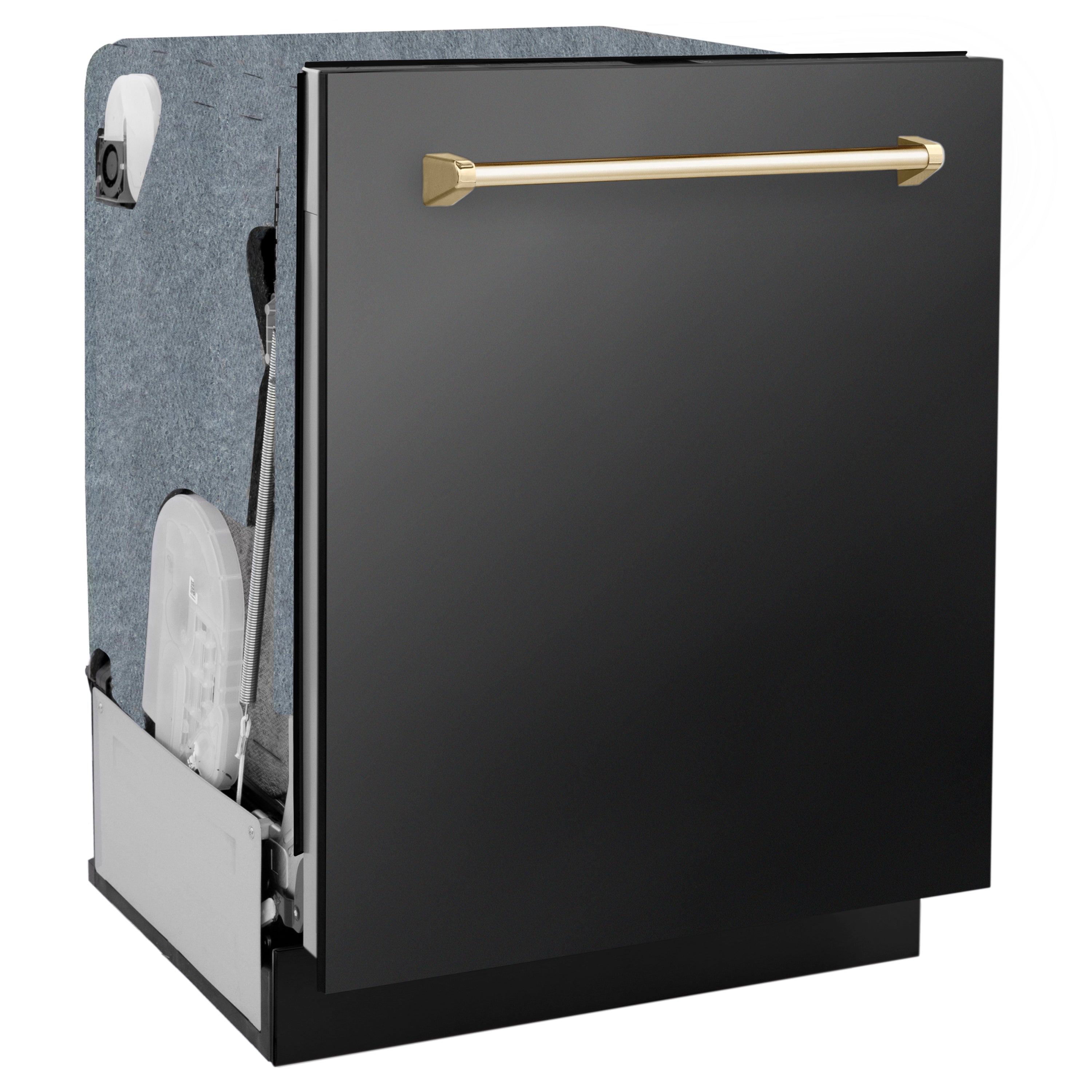 ZLINE Autograph Edition 24-Inch Tall Tub Dishwasher with 3rd Rack, Top Touch Controls, Black Stainless Steel, Gold Handle, DWMTZ-BS-24-G