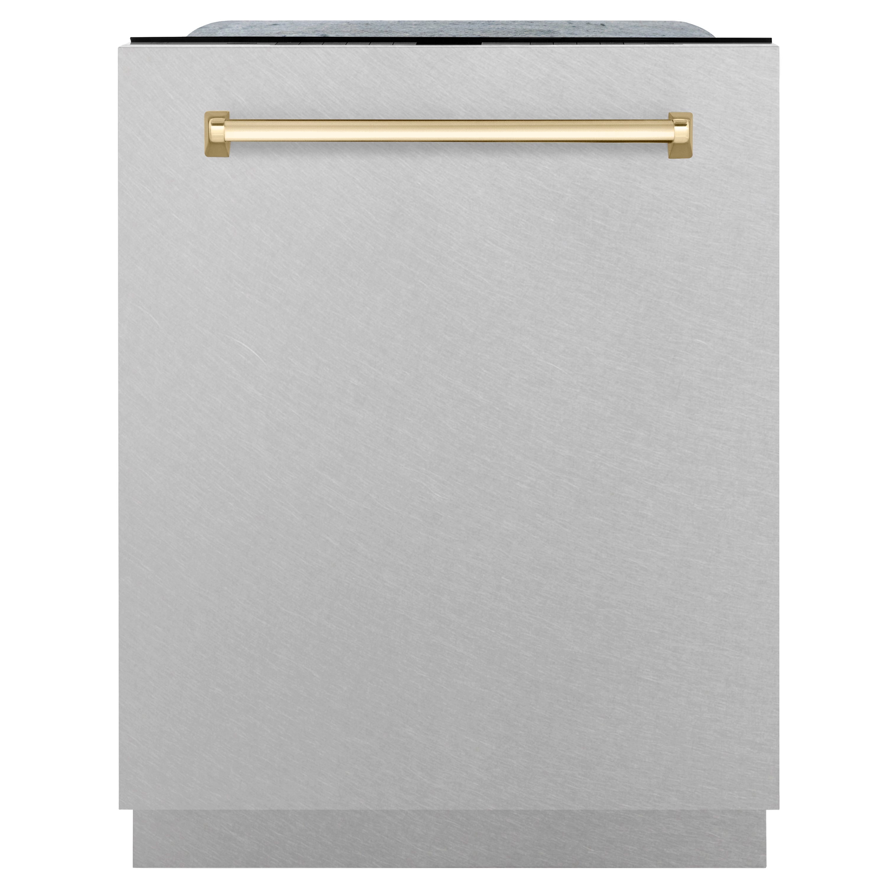 ZLINE Autograph 24" Monument Series 3rd Rack Top Touch Control Tall Tub Dishwasher with Satin Stainless Steel Panel and Polished Gold Handle, 45dBa, DWMTZ-SN-24-G