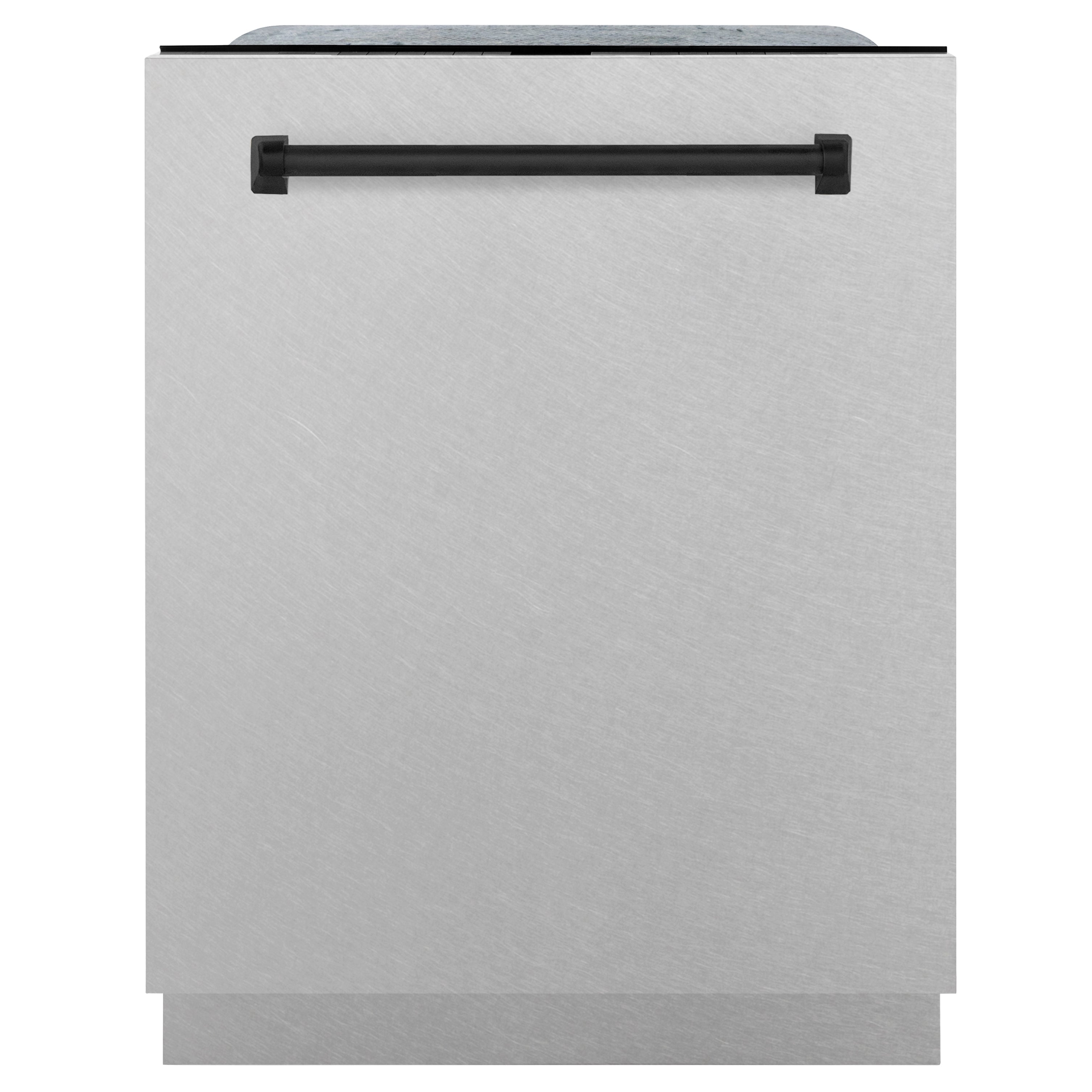 ZLINE Autograph 24-Inch Monument Series Built-In Tall Tub Dishwasher with 3rd Rack, Top Control, Satin Stainless Steel Panel, Matte Black Handle, 45 dBA, DWMTZ-SN-24-MB