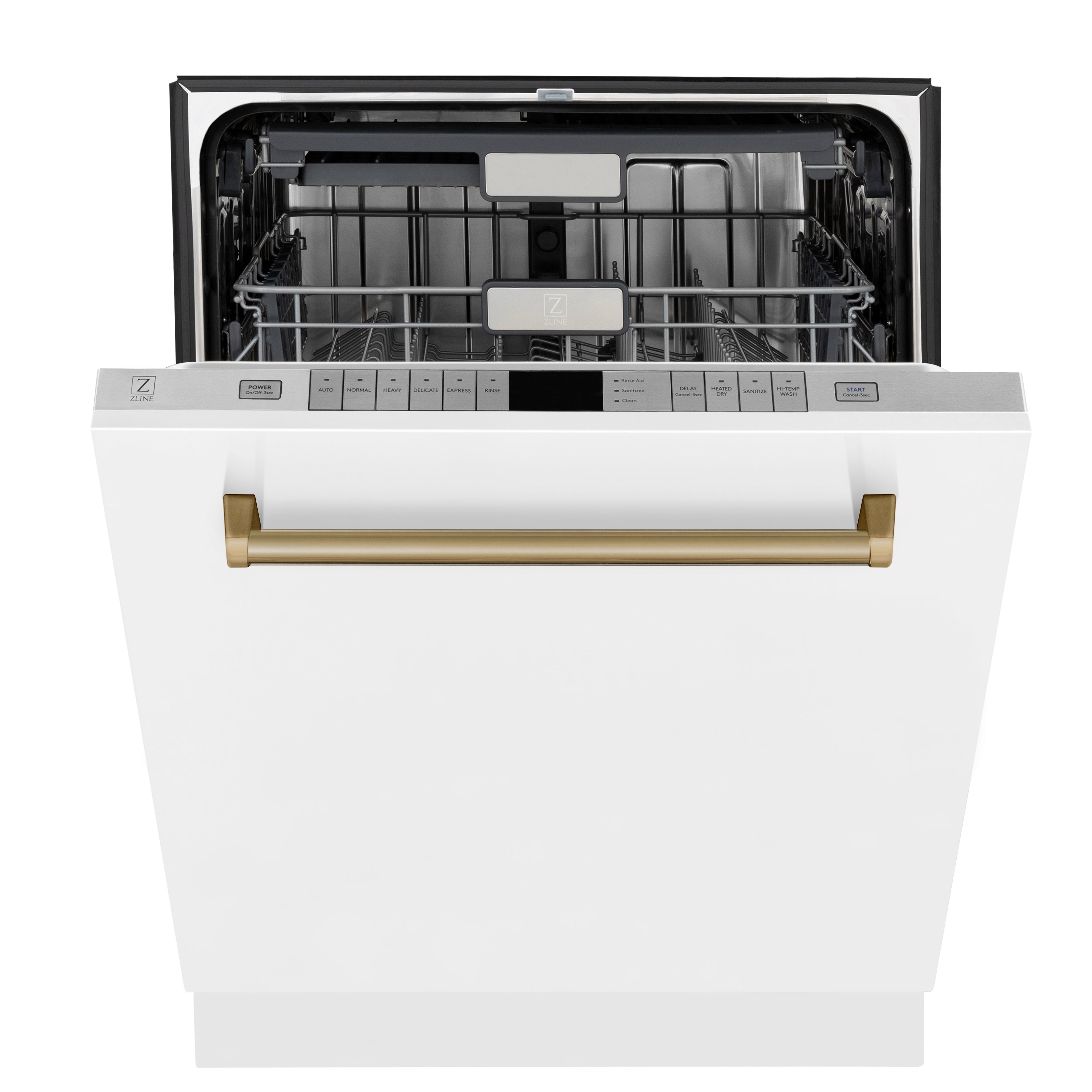 ZLINE Autograph Edition 24-Inch Tall Built-In Dishwasher with Touch Controls, White Matte, Champagne Bronze Handle, DWMTZ-WM-24-CB